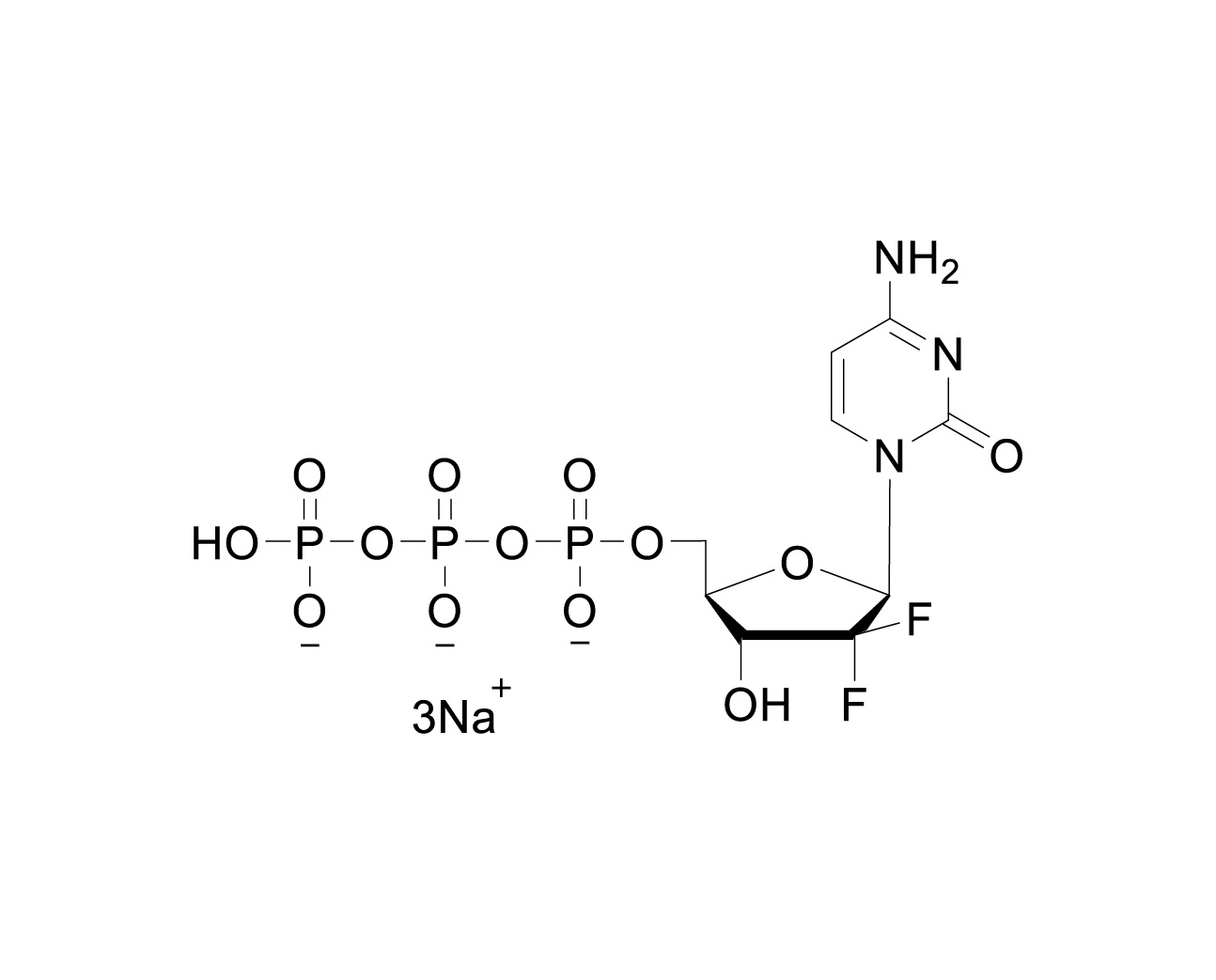 Chemical structure of gemcitabine triphosphate trisodium presentation