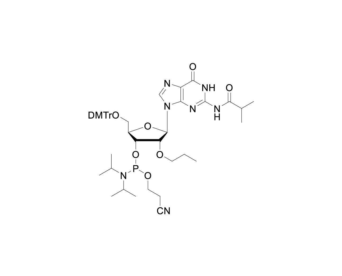 Chemical structure of DMTr-2'-O-propyl-rG(iBu)-3'-CE-Phosphoramidite