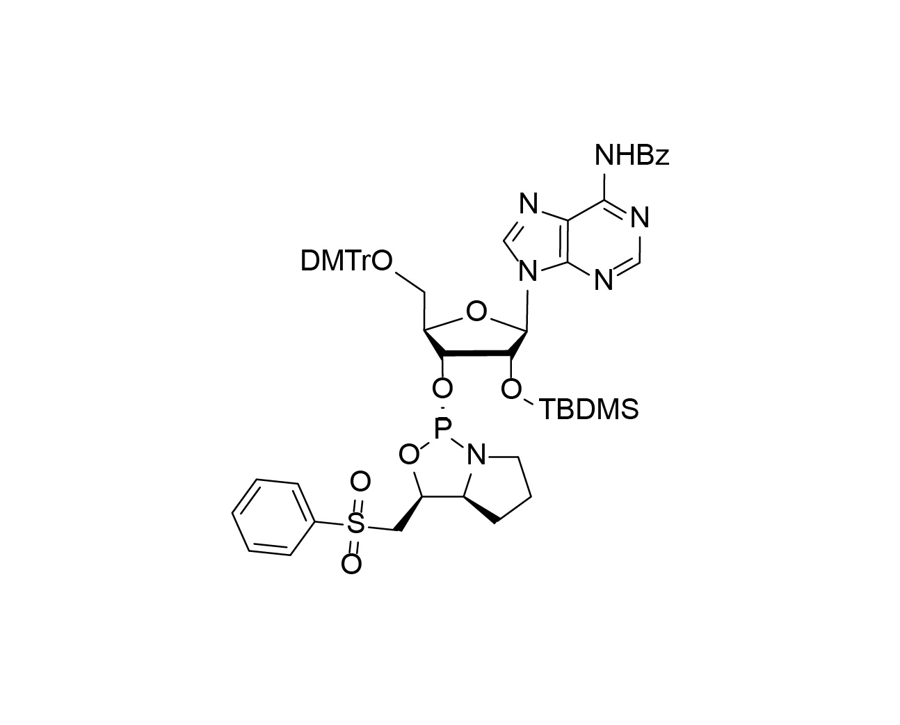 Chemical structure of L-PSM protected adenosine RNA phosphoramidite