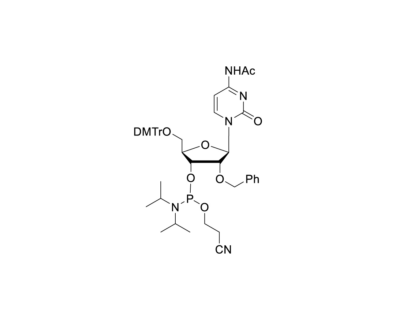 Structure of DMTr-2'-O-Bn-rC(Ac)-3'-CE-Phosphoramidite
