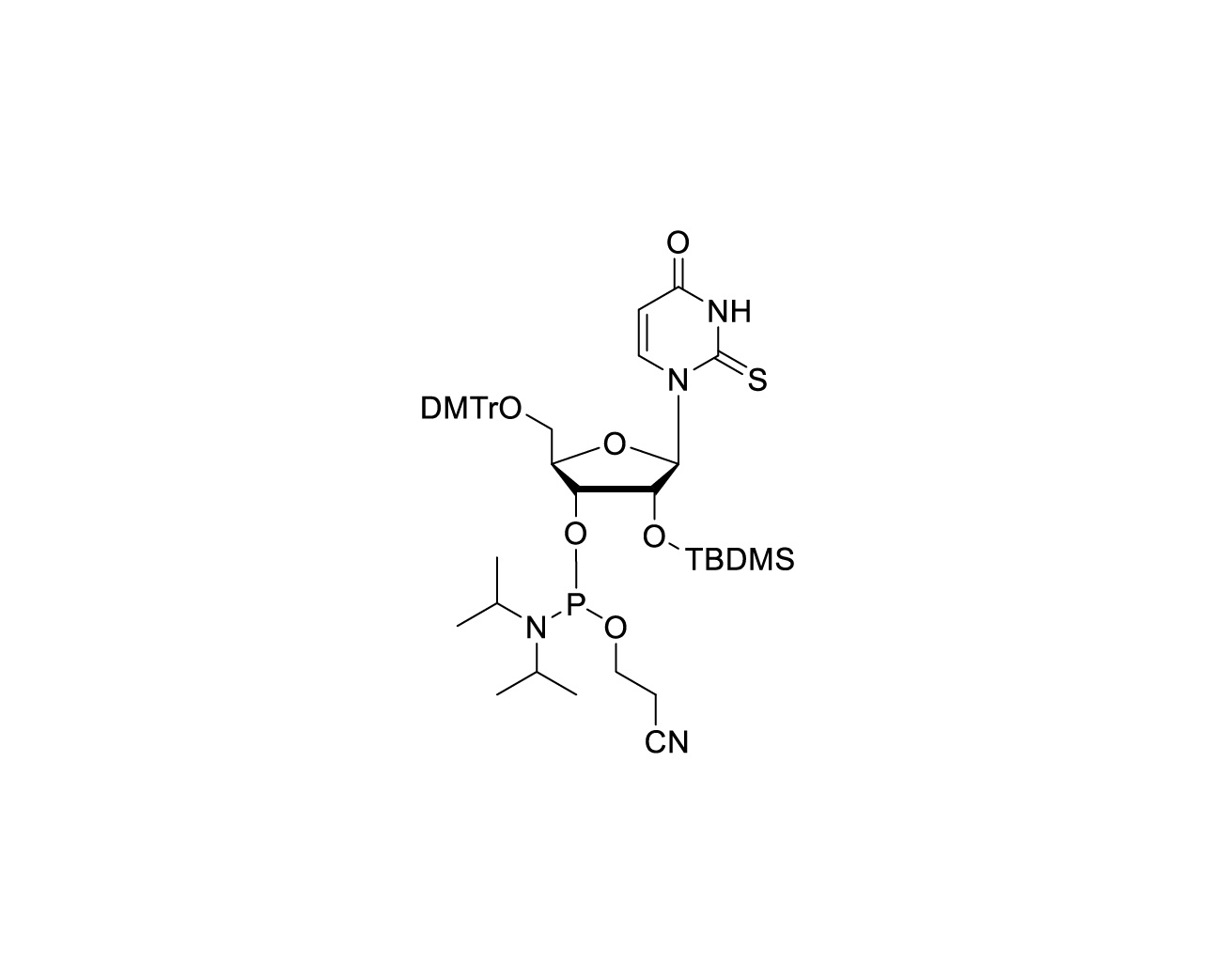 Chemical structure of protected 2-thiouridine RNA phosphoramidite