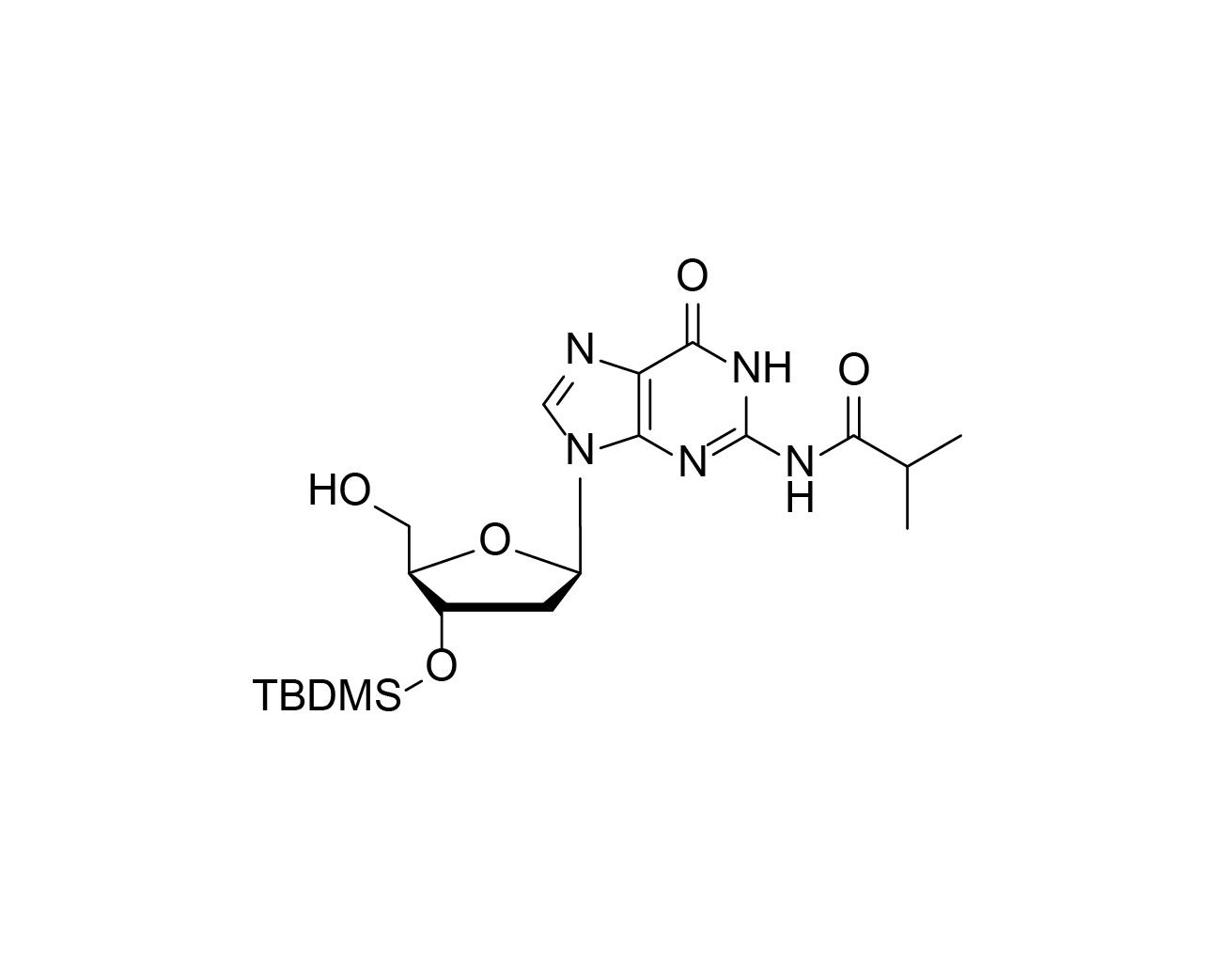 Chemical structure of N2-isobutyryl-3'-O-TBDMS-2'-deoxyguanosine