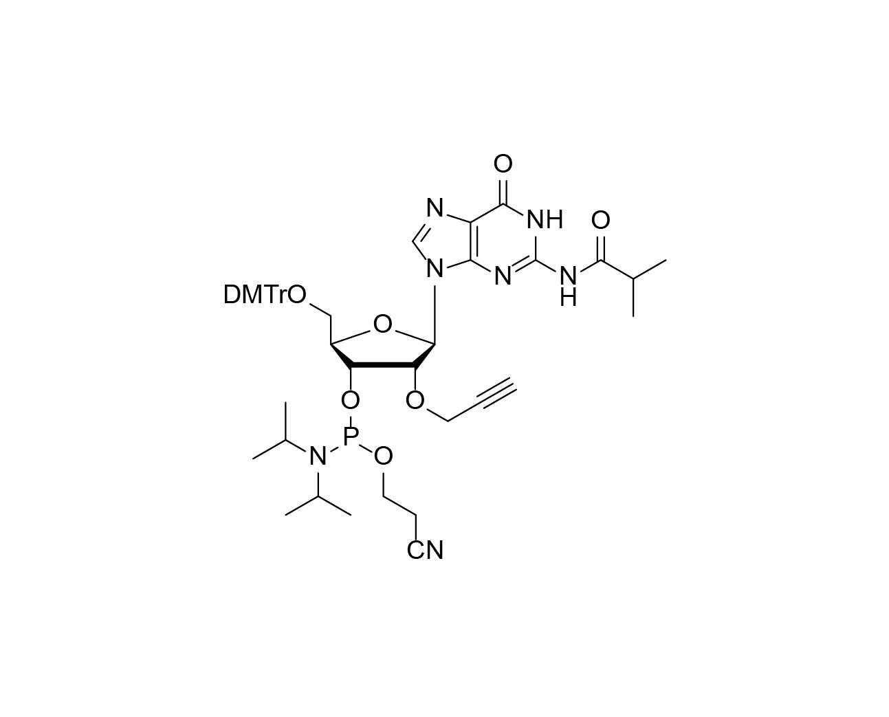 Chemical structure of 2'-O-propargyl G(iBu)-3'-CE phosphoramidite