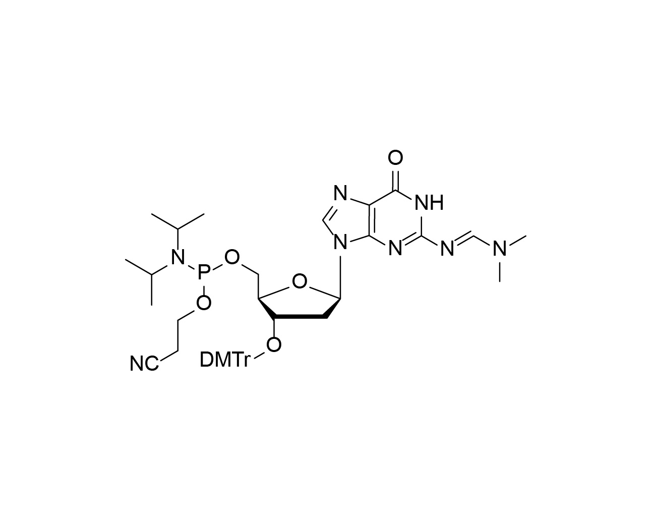 Chemical structure of reverse-orientation dG(dmf) phosphoramidite