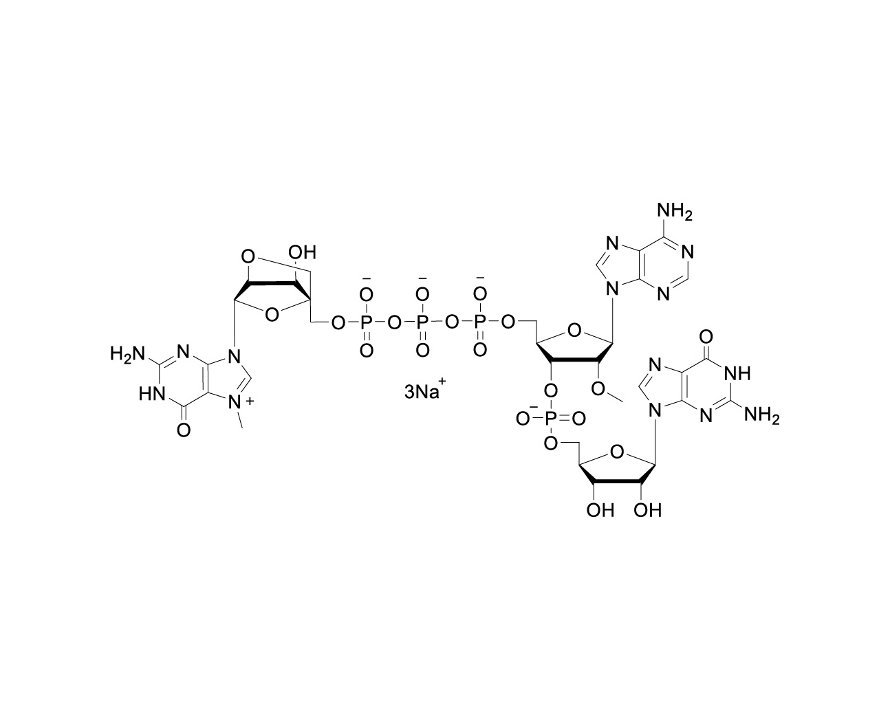 Chemical structure of CAP m7G(LNA) Trisodium Salt