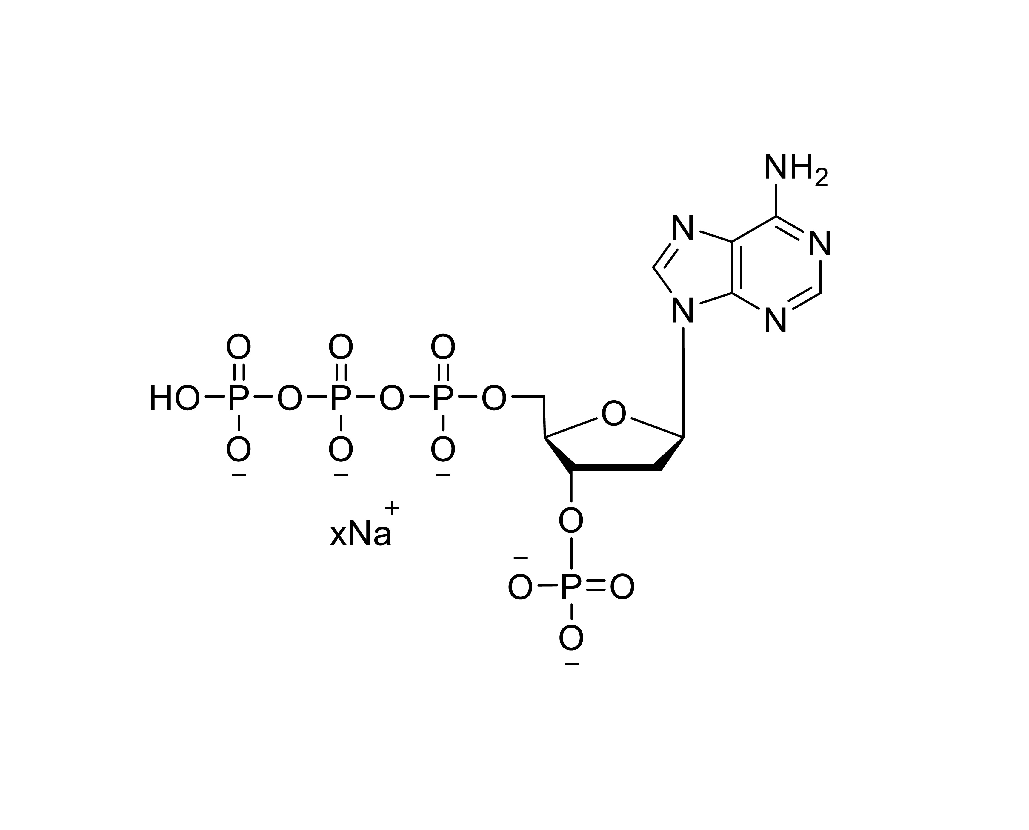 Chemical structure of 3'-P-dATP sodium salt with unspecified sodium stoichiometry