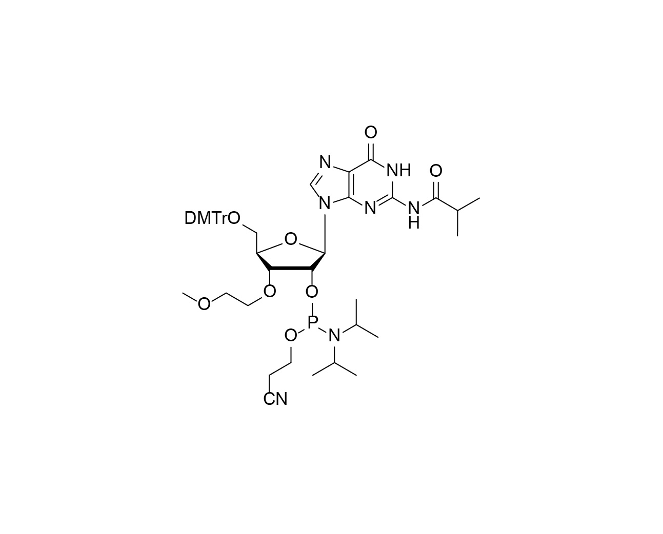 Chemical structure of 3'-O-MOE-G(iBu)-2'-CED-phosphoramidite