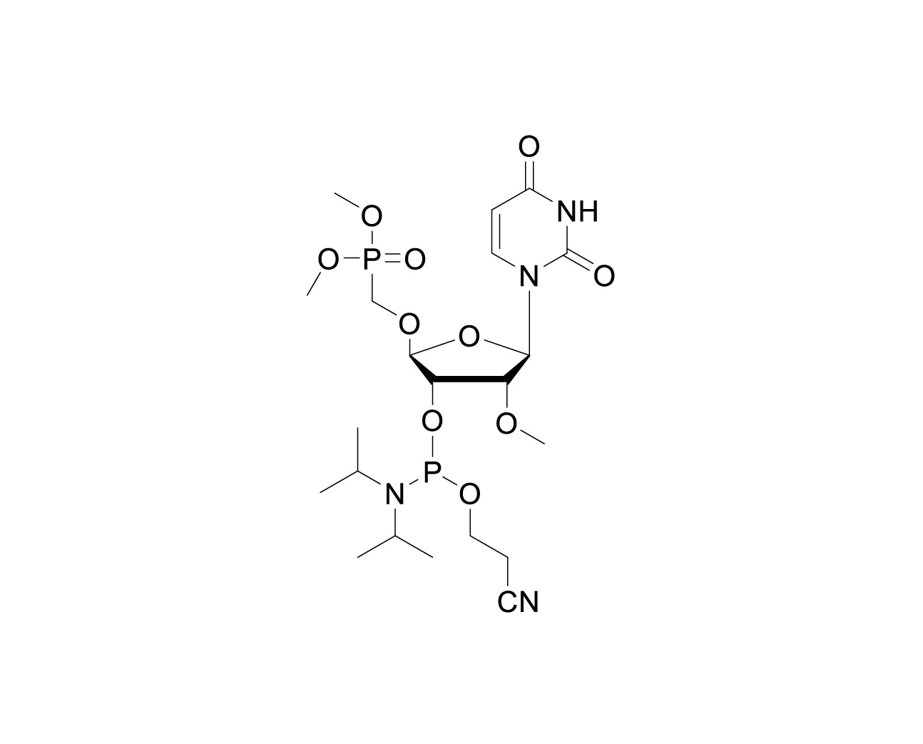 Chemical structure of 4'-O-[(Dimethoxyphosphoryl)methyl]-2'-O-methyluridine-3'-CE-Phosphoramidite