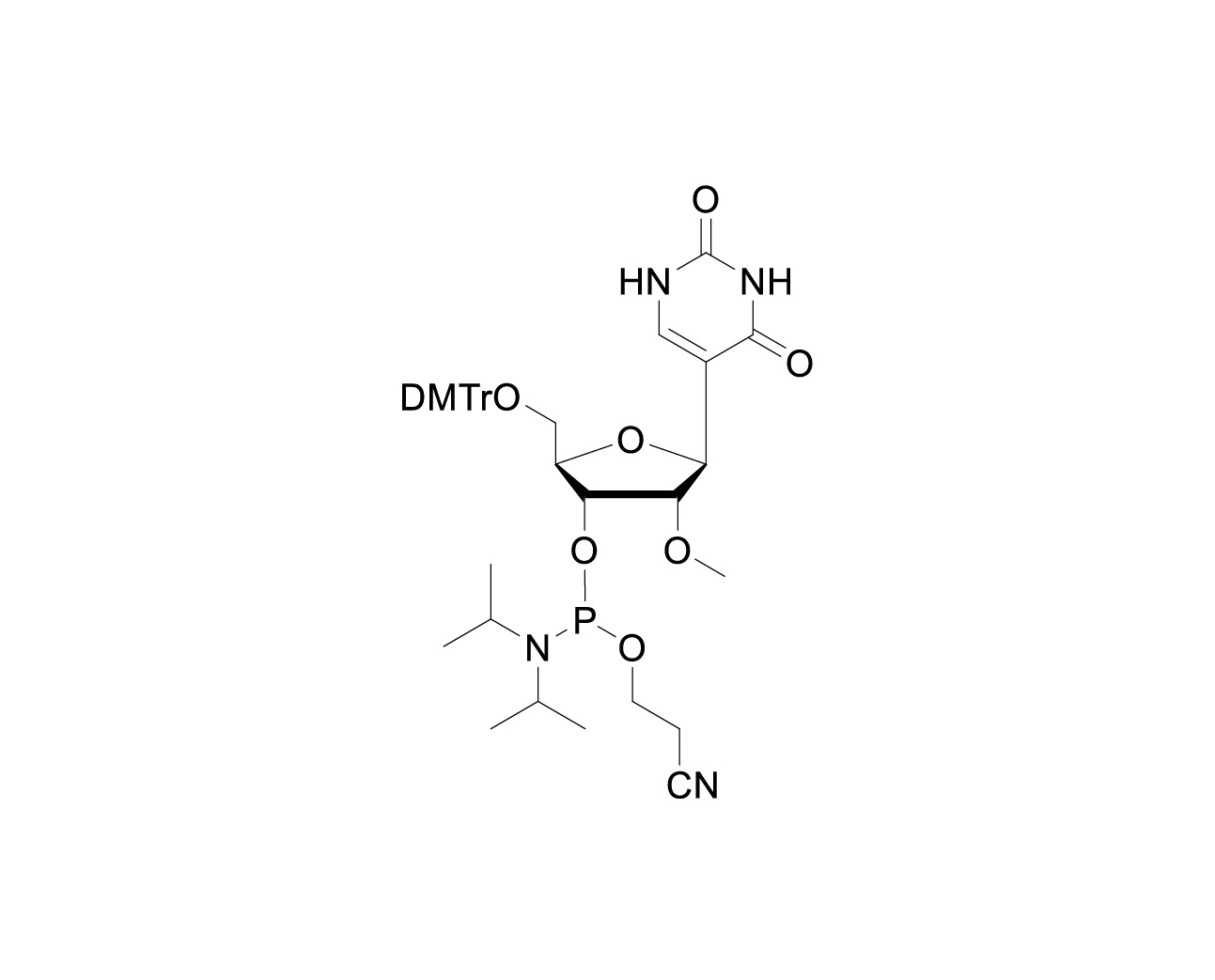 Chemical structure of 5'-O-DMTr-2'-O-methylpseudouridine-3'-CE-Phosphoramidite