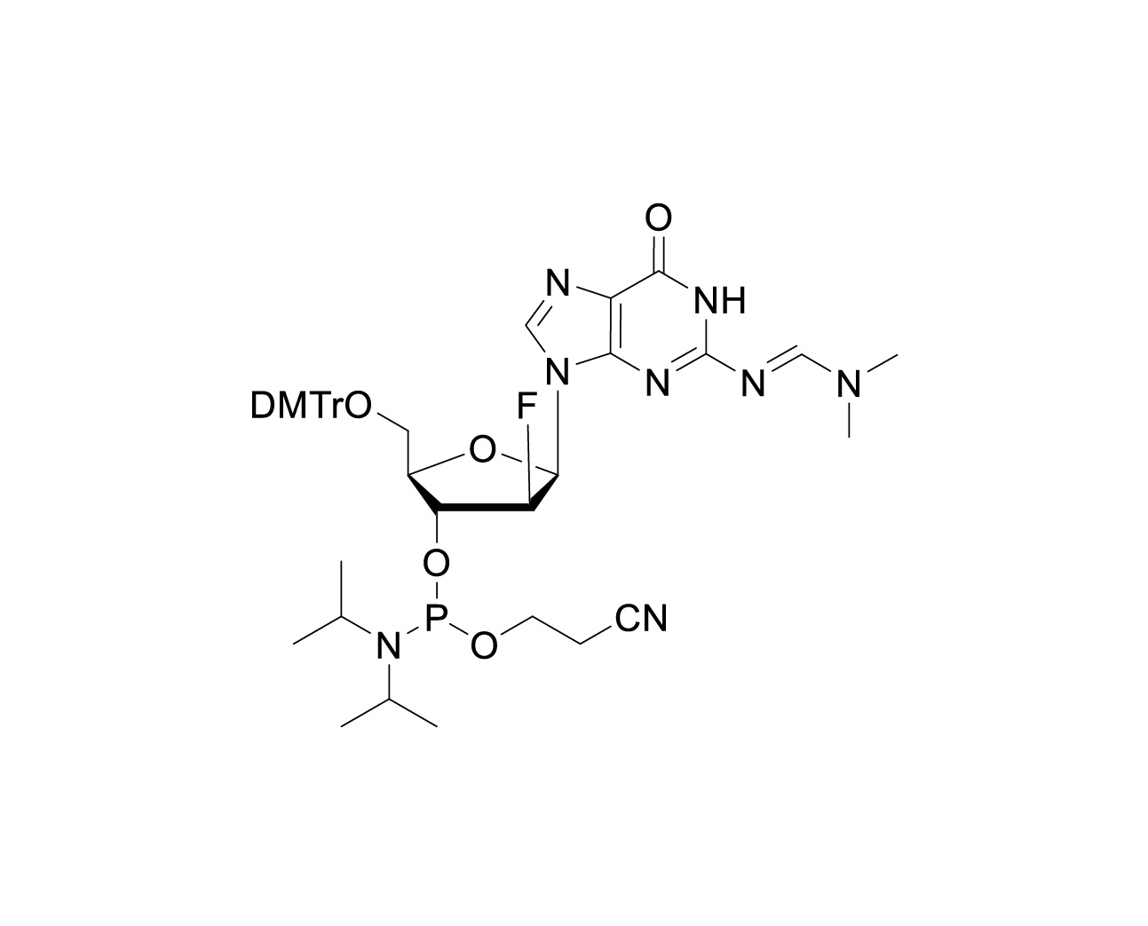 Chemical structure of 2'-F-dG(dmf)-ANA-CE-Phosphoramidite