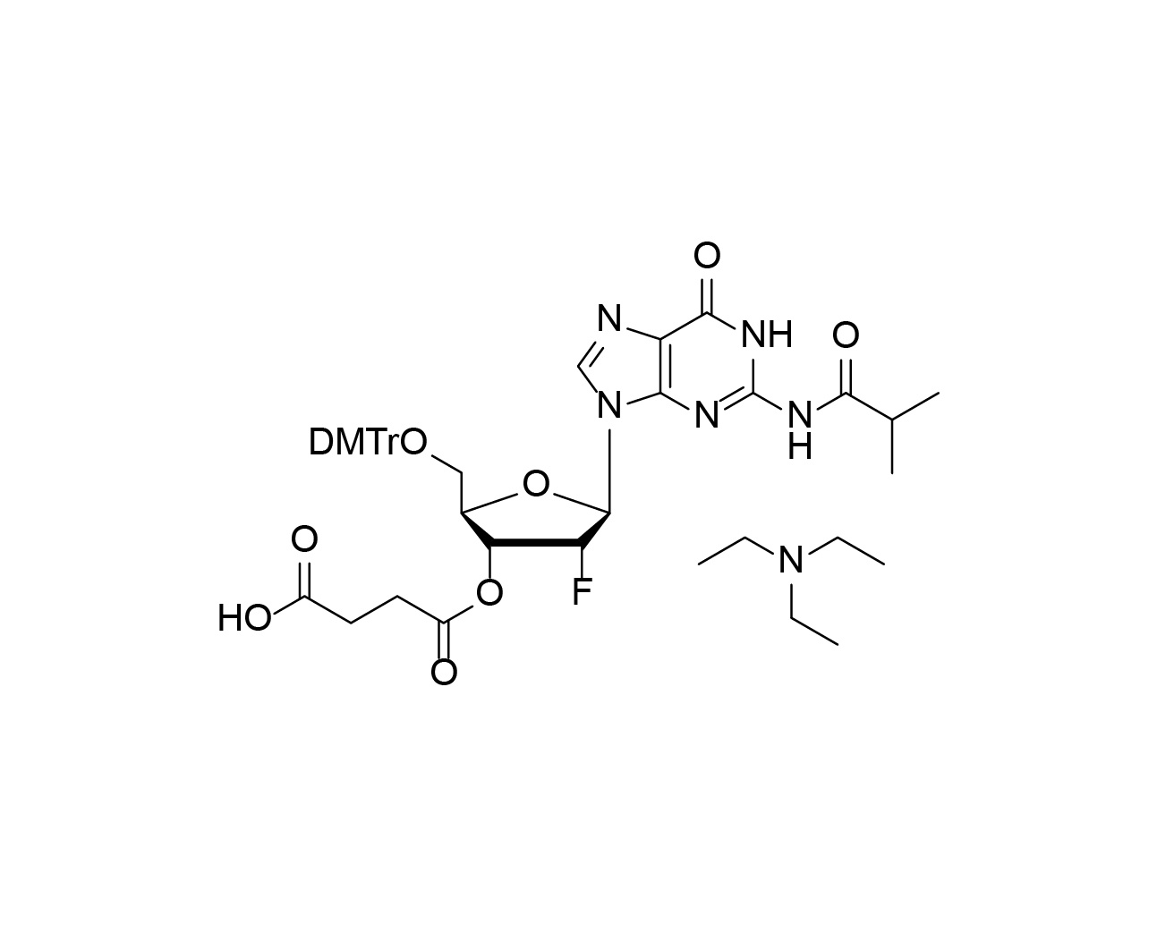 Chemical structure of DMTr-2'-F-dG(iBu)-3'-succinate triethylamine salt