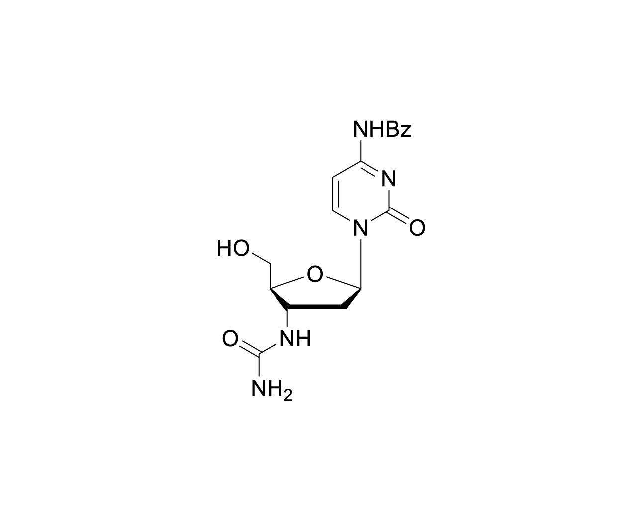 Structure of N4-benzoyl deoxycytidine analogue with a 3'-ureido substituent