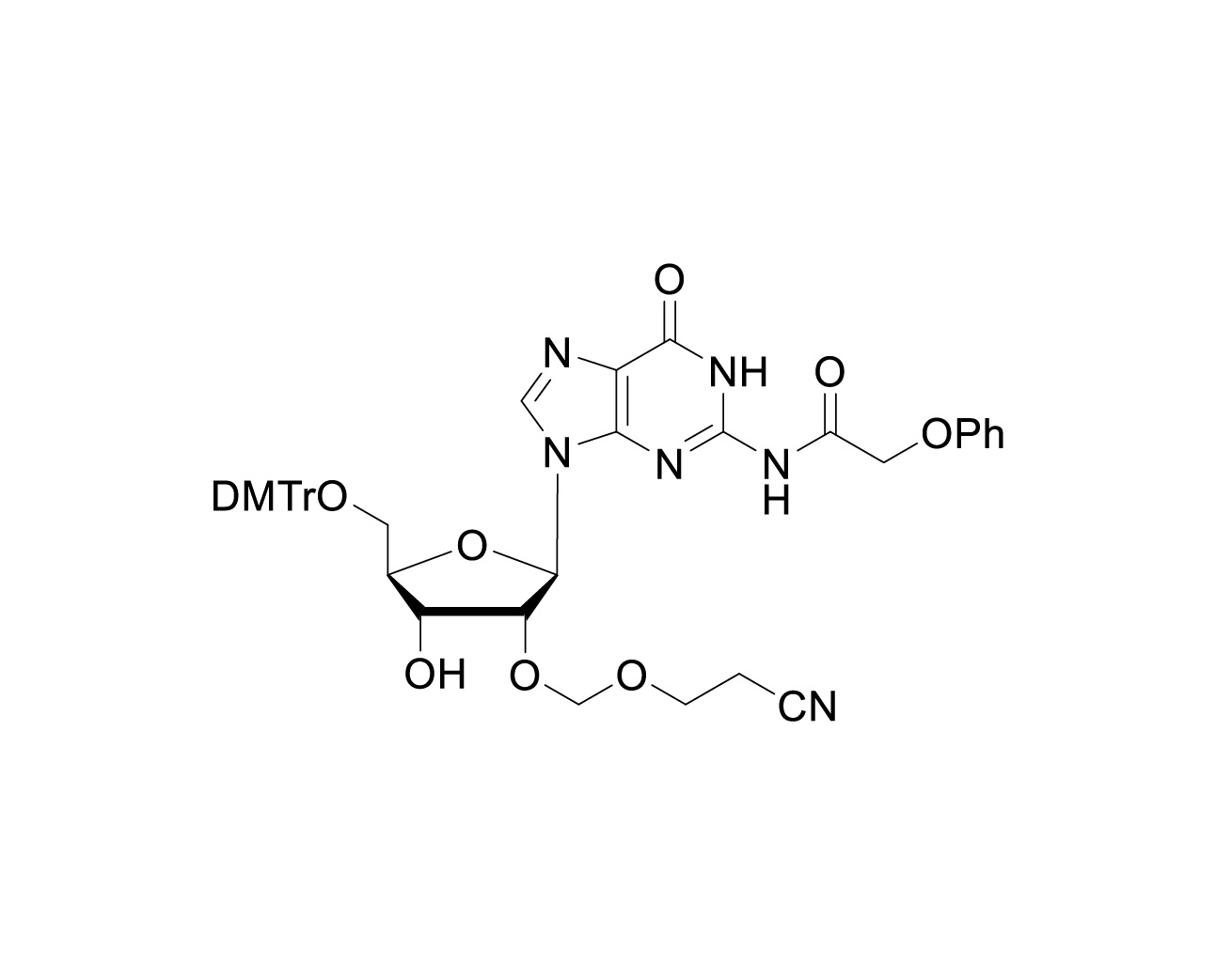 Structure of 5'-O-DMTr-2'-O-(2-cyanoethoxymethyl)-rG(Pac)