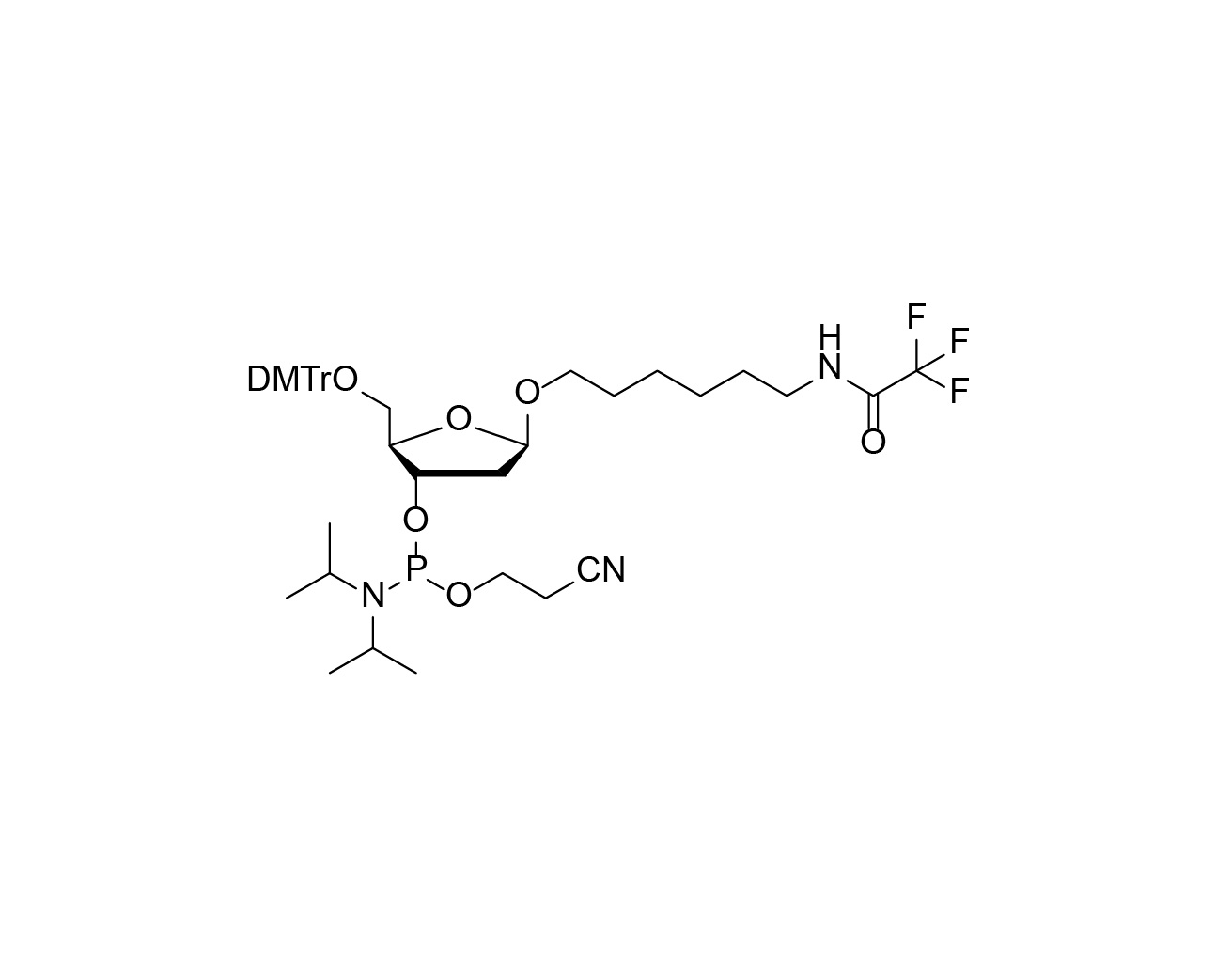 Structure of DMTr-1'-O-C6-NHTFA-2'-Deoxyribose-3'-CE-Phosphoramidite