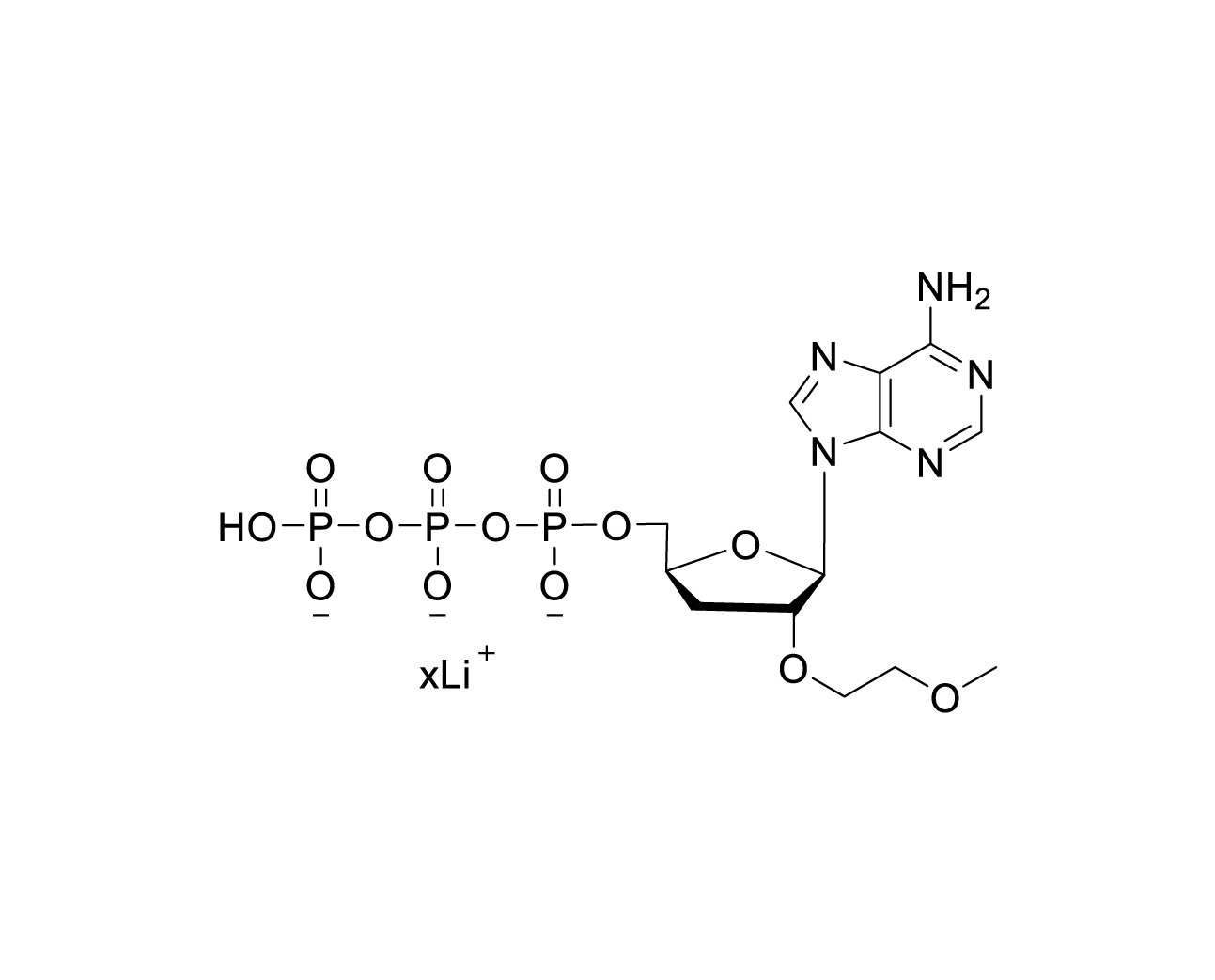 Chemical structure of 2'-O-MOE-3'-dATP lithium salt with unspecified lithium stoichiometry