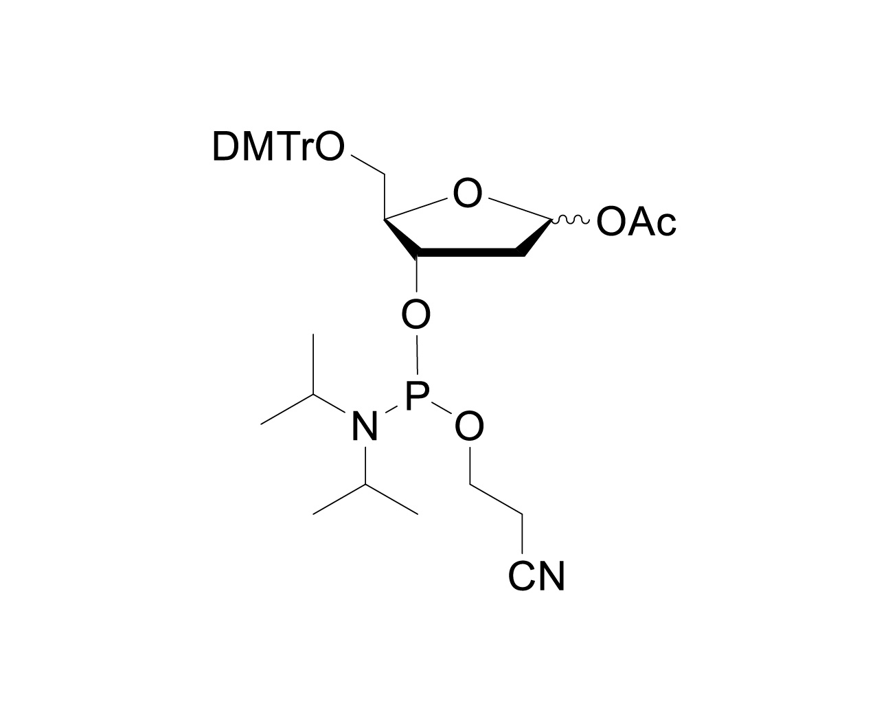 Structure of DMTr-1'-O-Ac-3'-CE-Phosphoramidite alpha/beta mixture