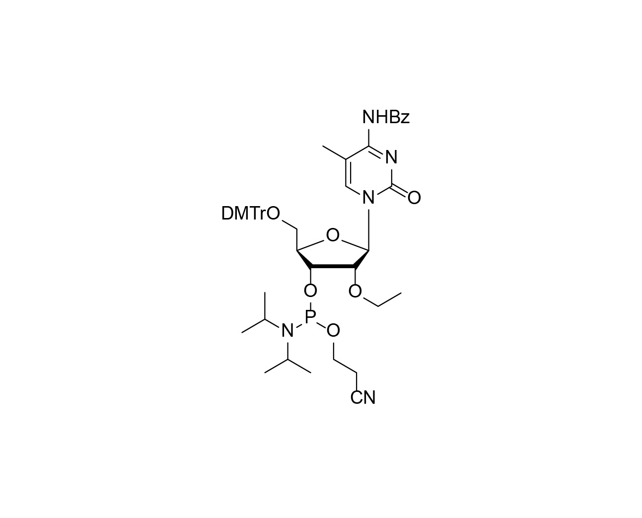 Chemical structure of DMTr-2'-O-Et-5-Me-rC(Bz)-3'-CE-Phosphoramidite