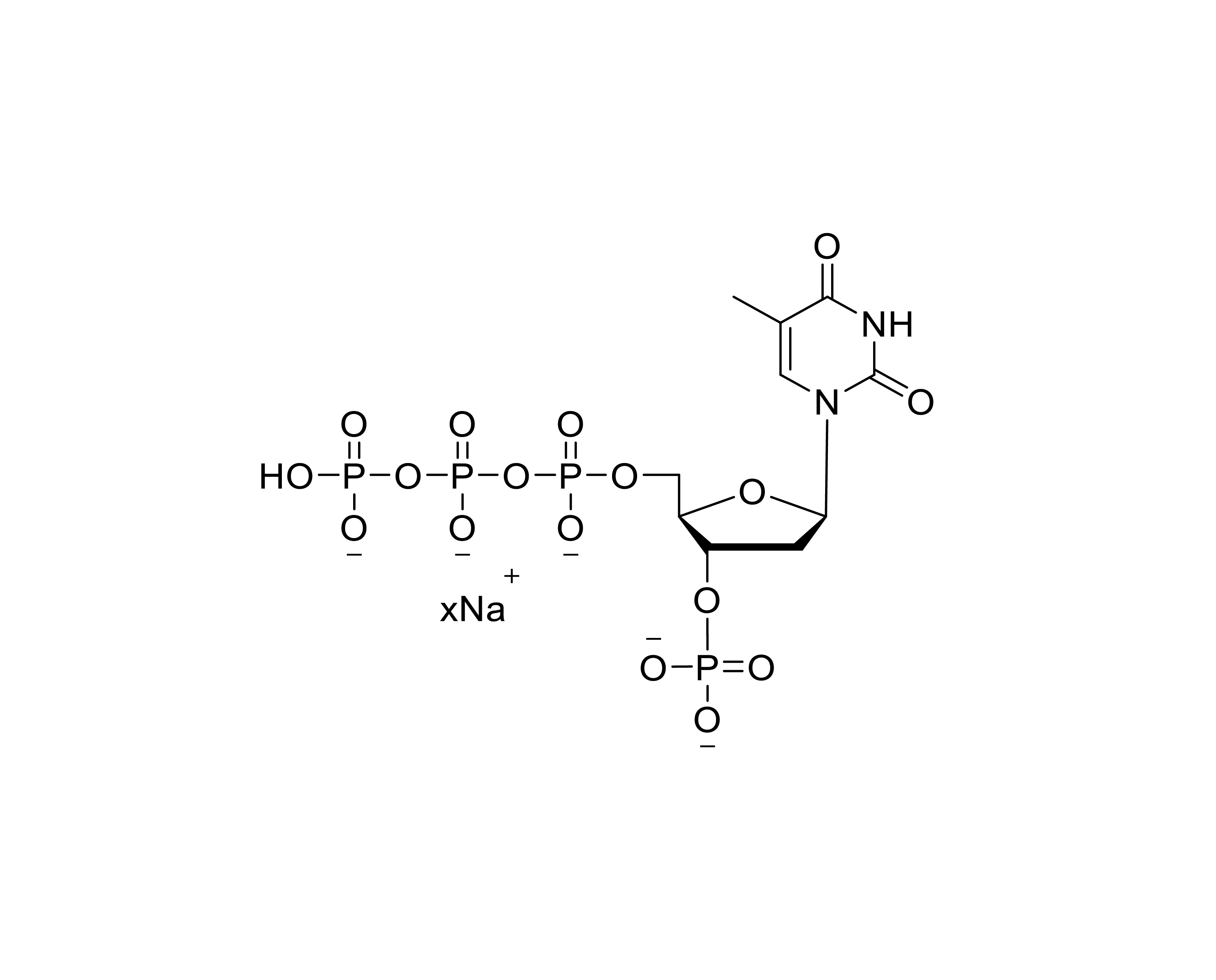 Chemical structure of 3'-P-dTTP sodium salt with unspecified sodium stoichiometry