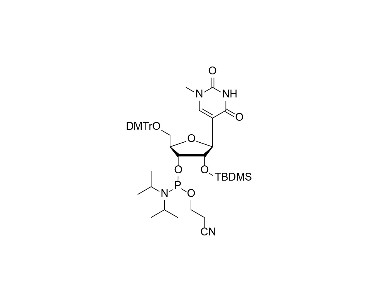 Chemical structure of DMTr-2'-O-TBDMS-N1-Me-pseudoU-3'-CE-Phosphoramidite