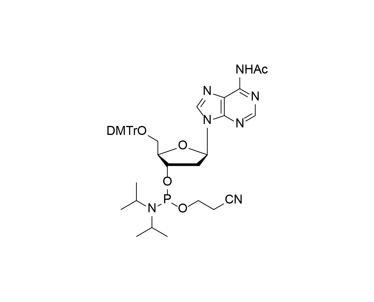 Chemical structure of DMTr-dA(Ac)-3'-CE-Phosphoramidite