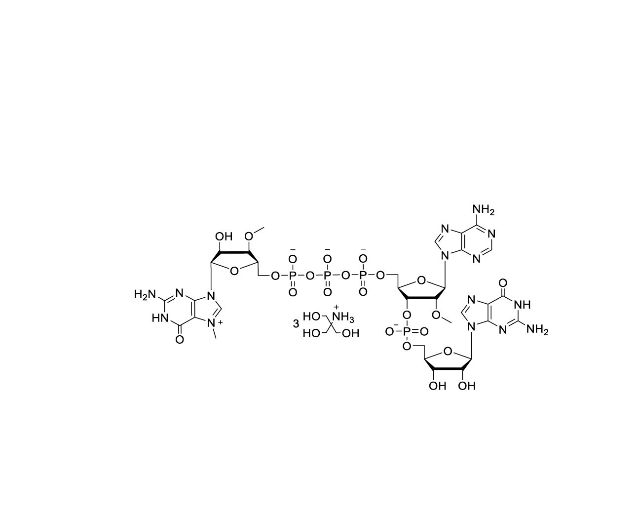 Chemical structure of CAP GAG(3'OMe) Tri-Tris Salt