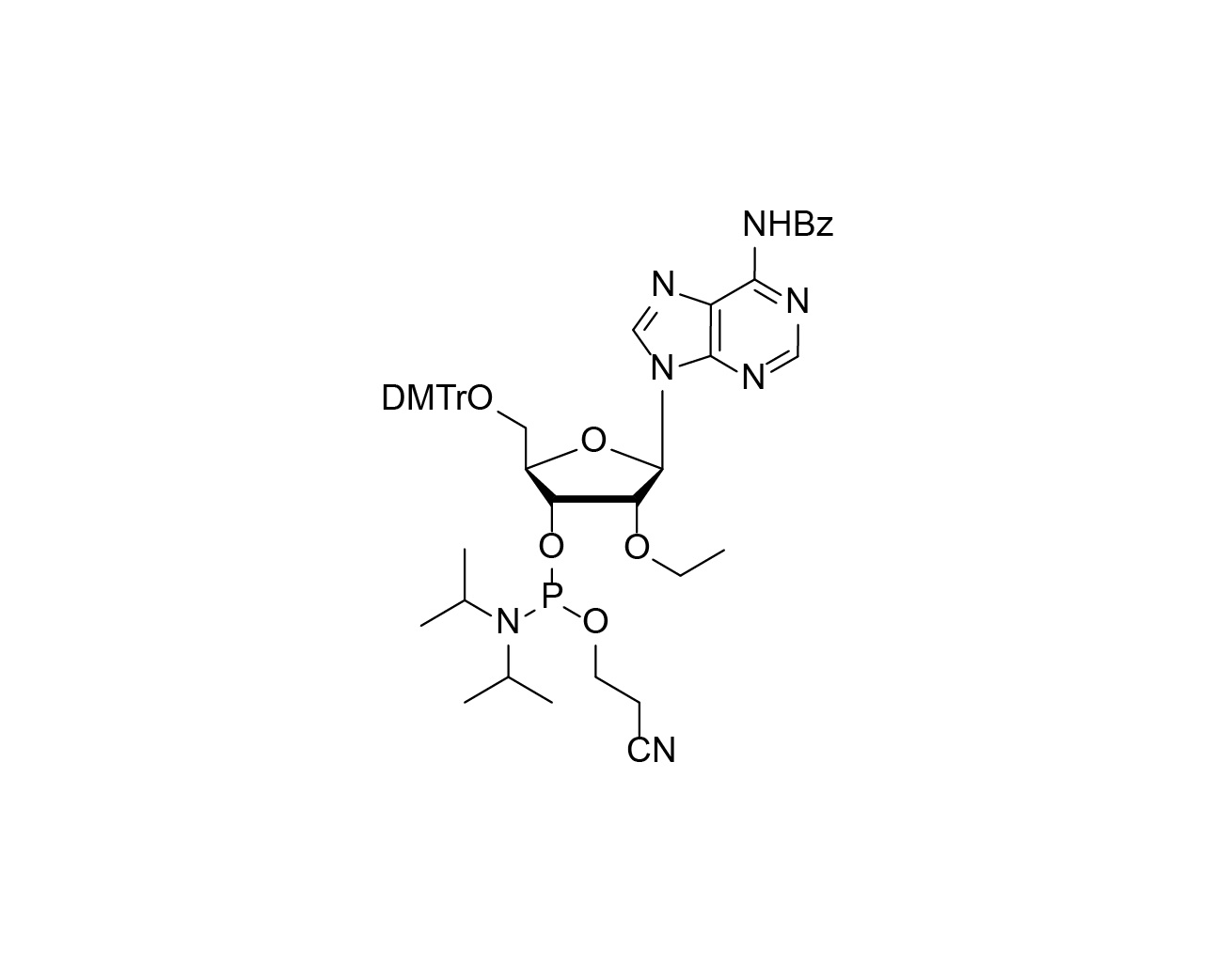 Chemical structure of DMTr-2'-O-Et-rA(Bz)-3'-CE-Phosphoramidite