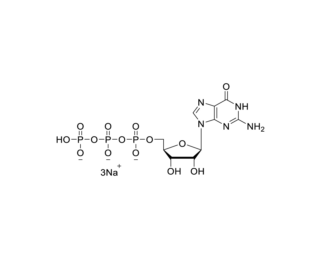 Structure of guanosine 5'-triphosphate trisodium salt