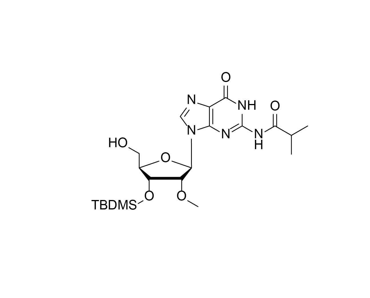 Structure of N2-isobutyryl-3'-O-TBDMS-2'-O-methylguanosine