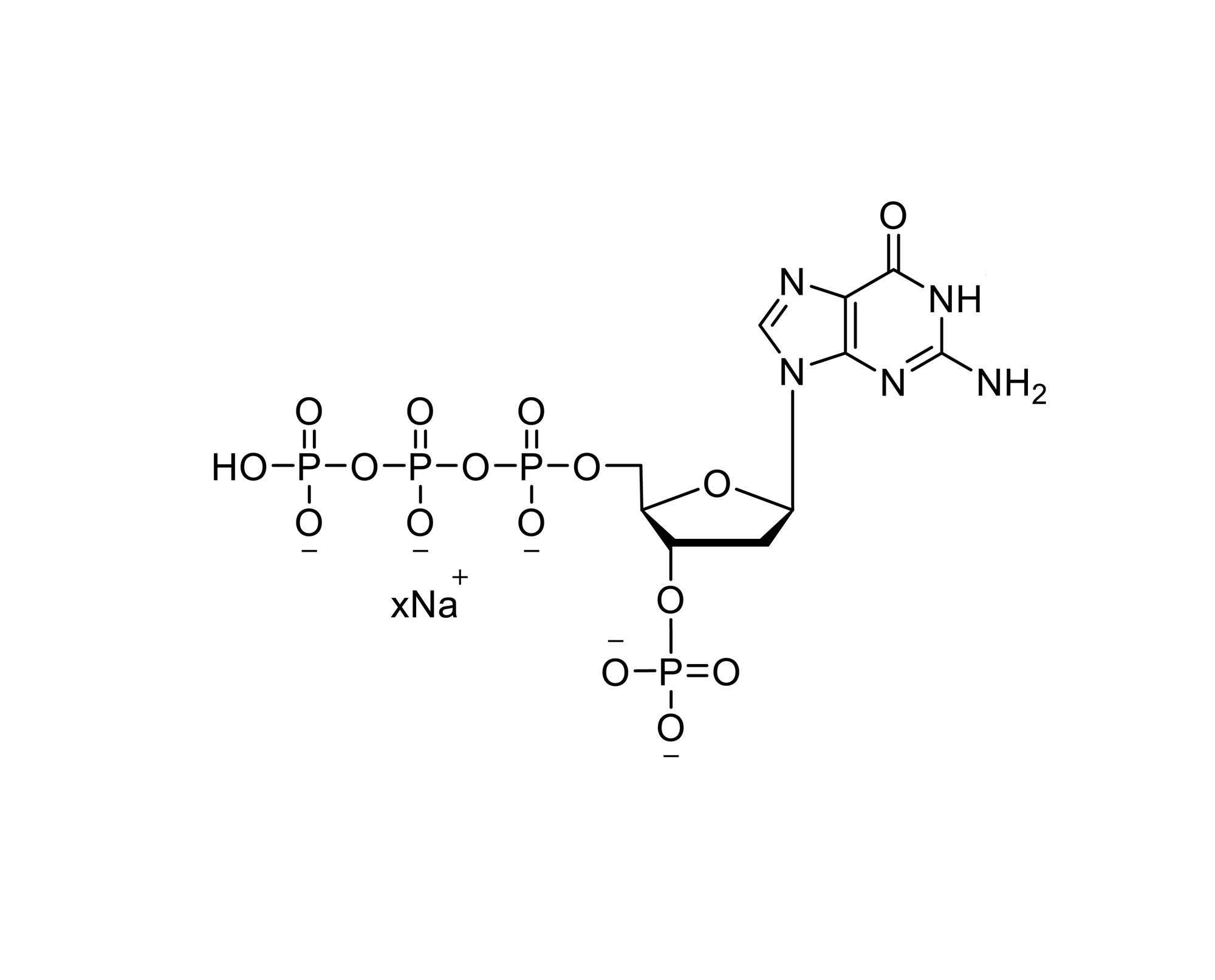 Chemical structure of 3'-P-dGTP sodium salt with unspecified sodium stoichiometry
