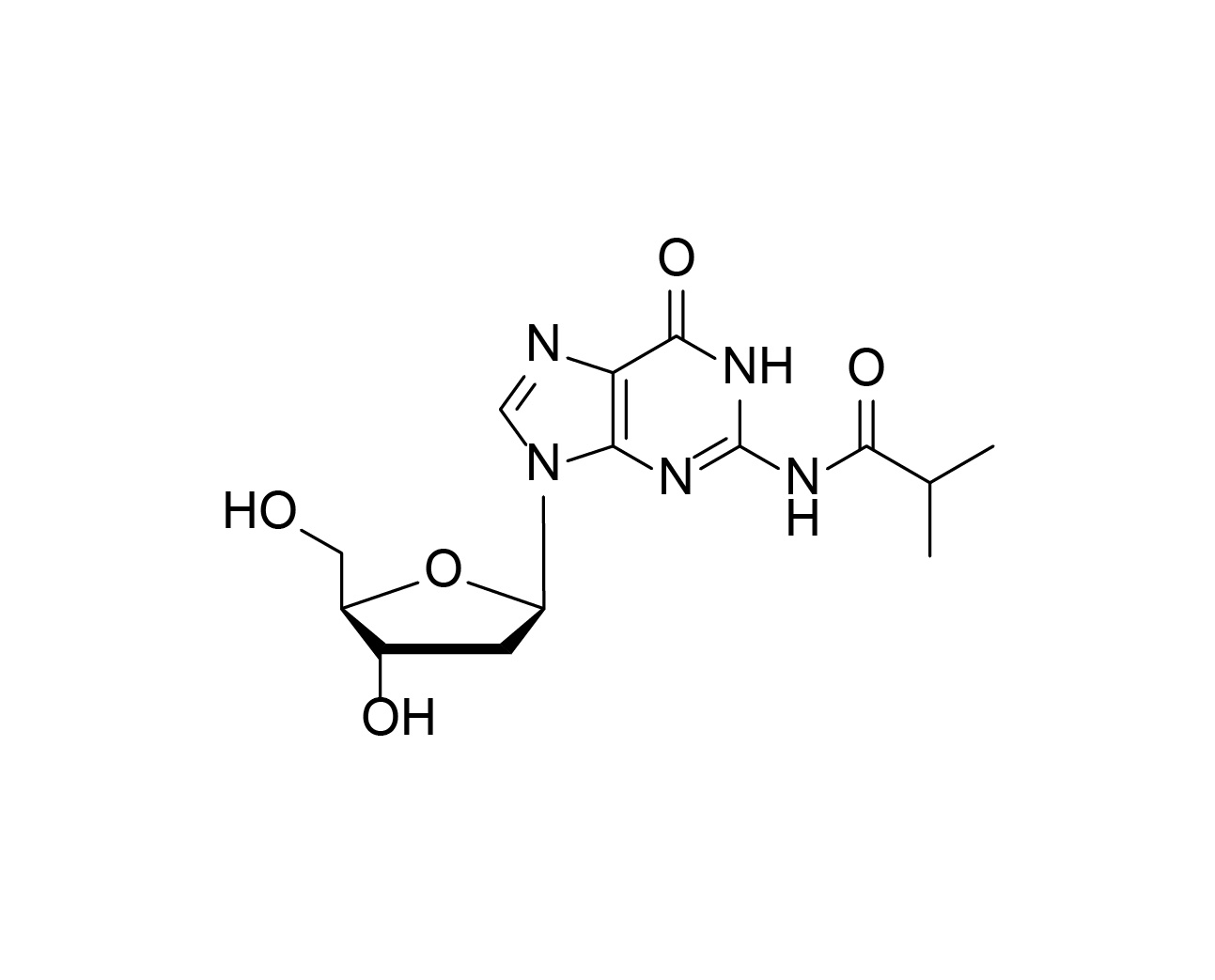Chemical structure of N2-isobutyryl-2'-deoxyguanosine