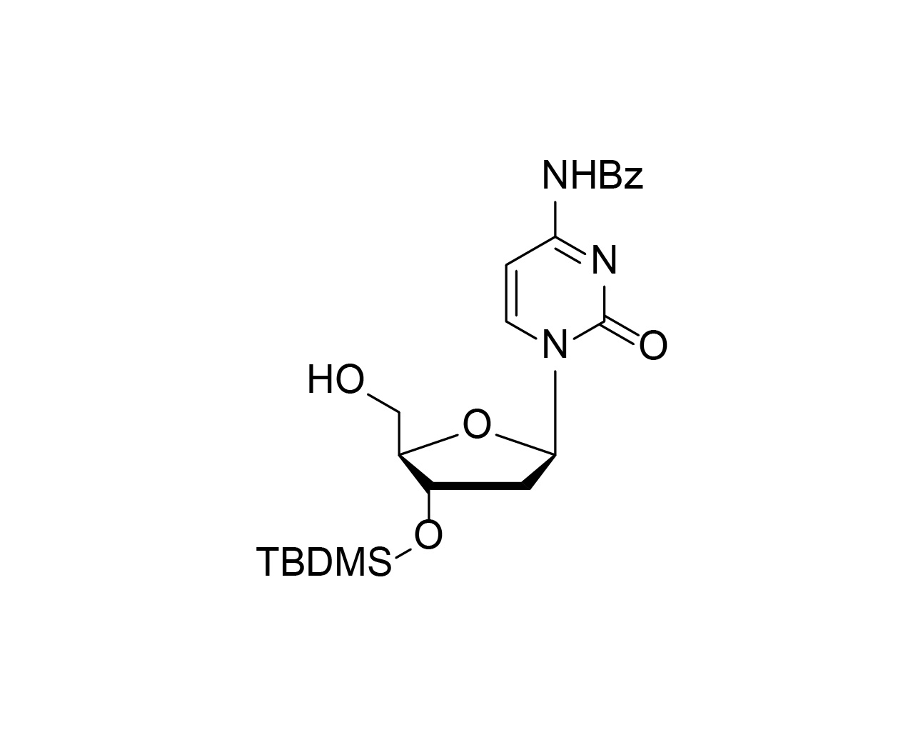 Chemical structure of N4-benzoyl-3'-O-TBDMS-2'-deoxycytidine