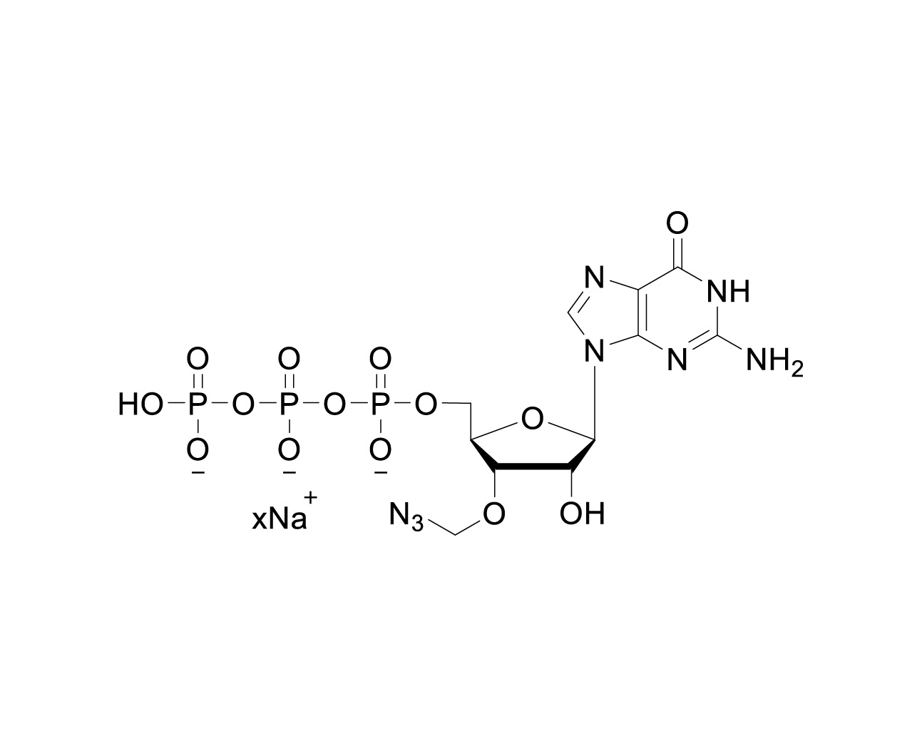 Structure of 3'-O-azidomethyl-GTP sodium salt