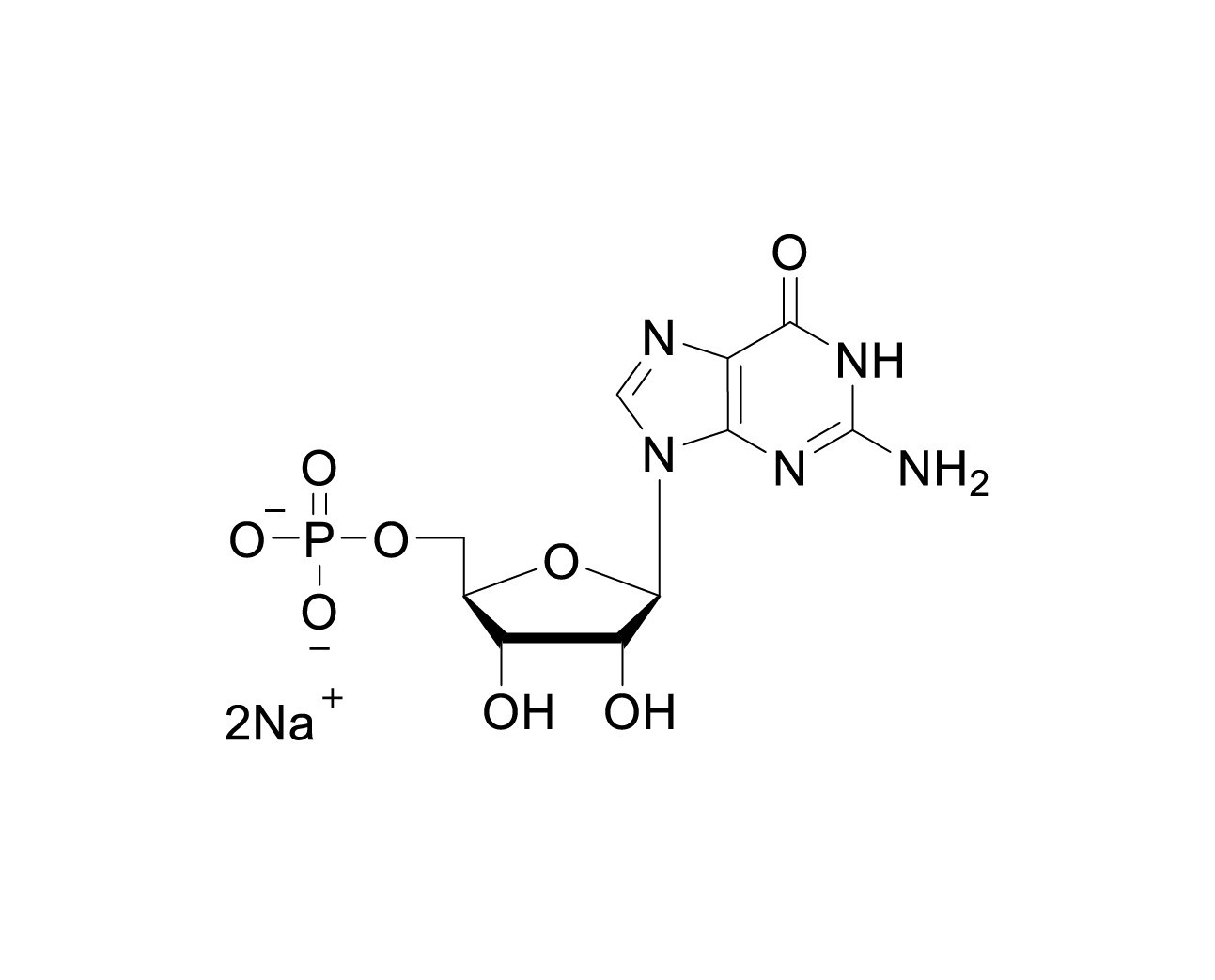 Structure of guanosine 5'-monophosphate disodium salt
