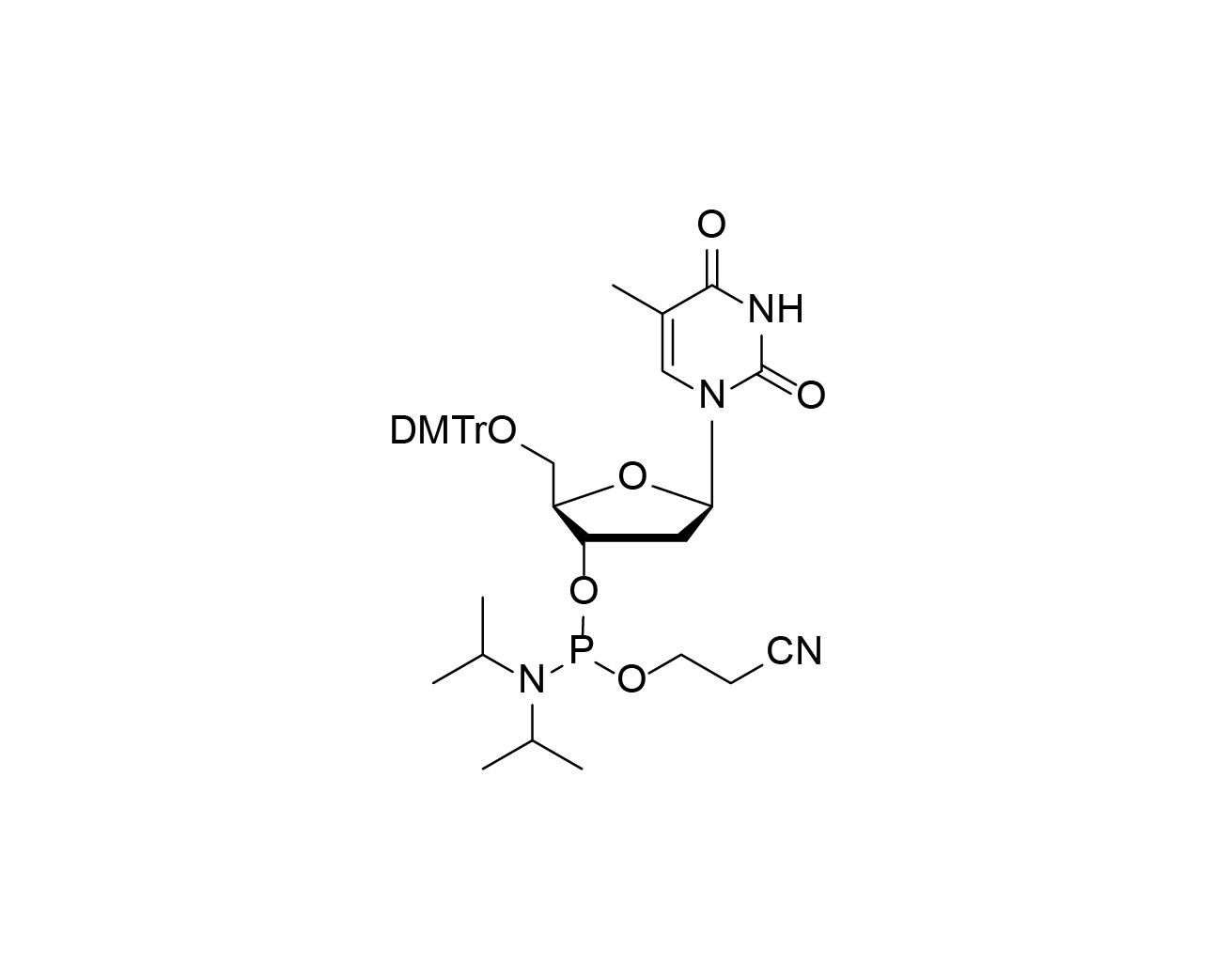 Chemical structure of DMTr-dT-3'-CE-Phosphoramidite
