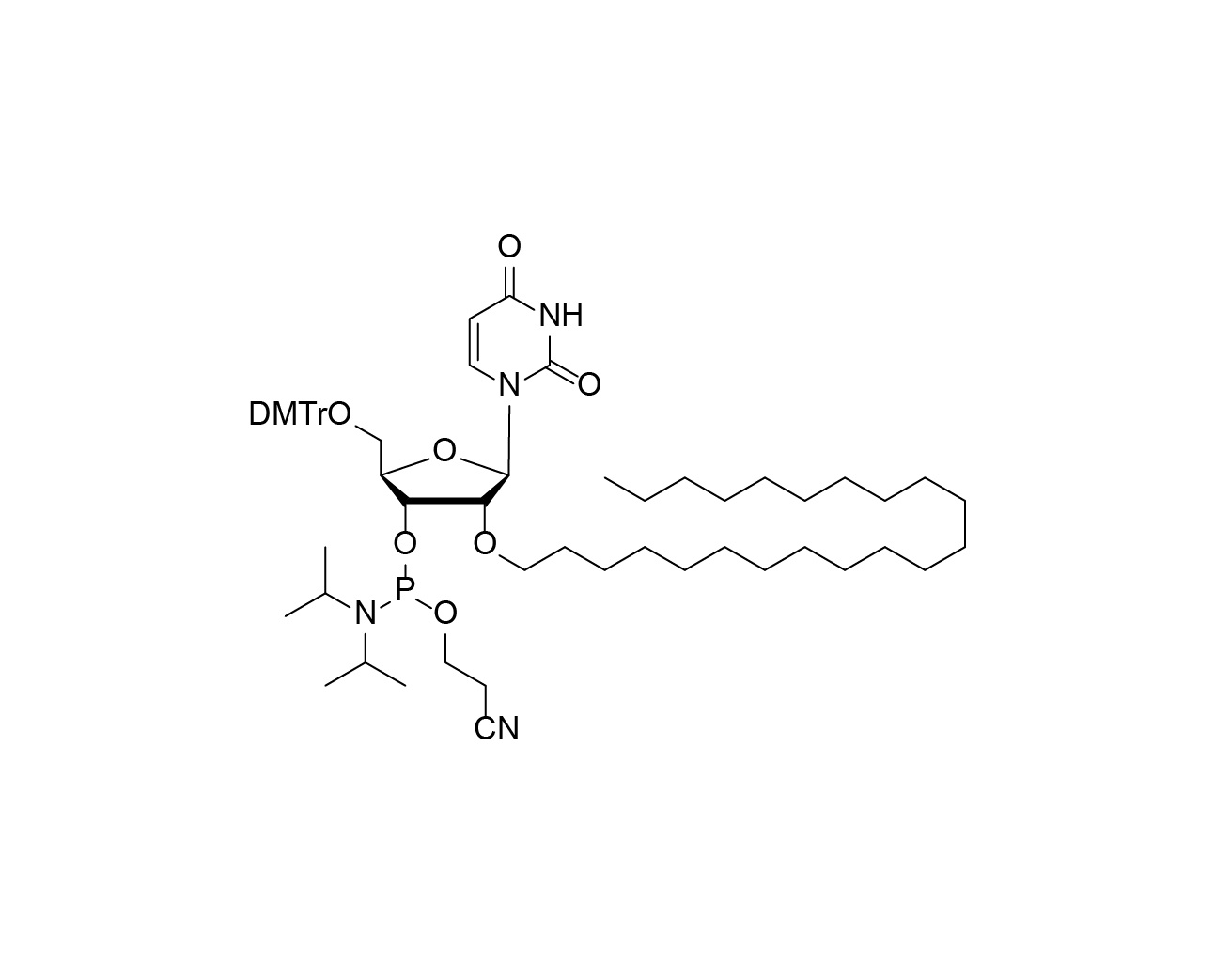 Chemical structure of DMTr-2'-O-C22-rU-3'-CE-Phosphoramidite
