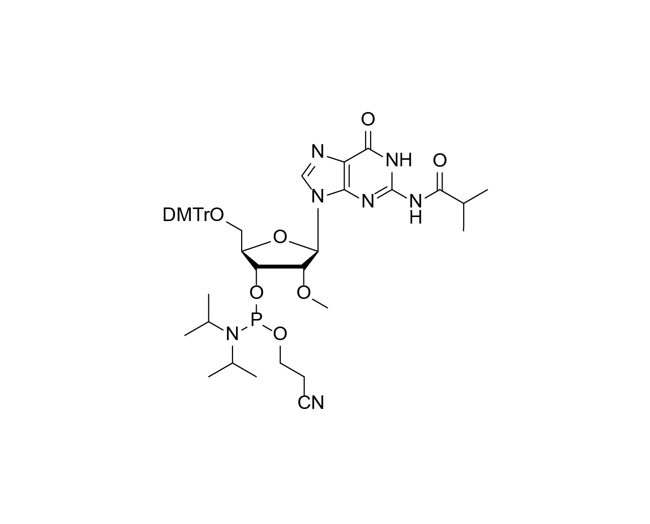 Chemical structure of DMTr-2'-O-Me-rG(iBu)-3'-CE-Phosphoramidite