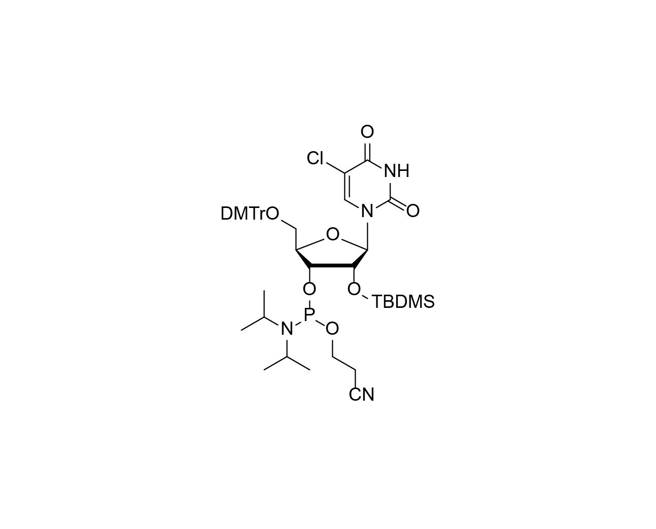 Chemical structure of protected 5-chlorouridine RNA phosphoramidite
