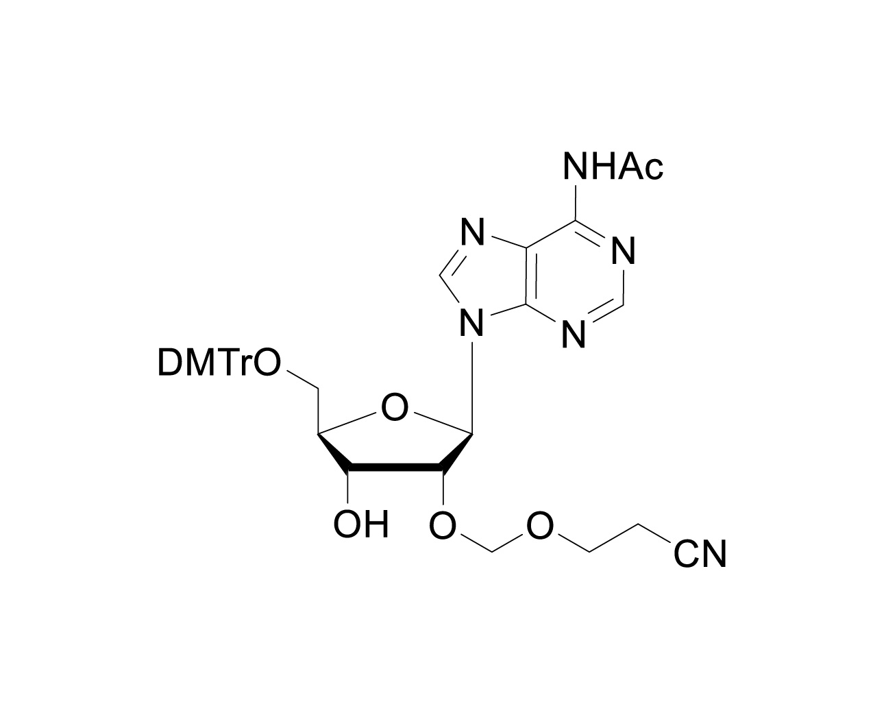 Structure of 5'-O-DMTr-2'-O-(2-cyanoethoxymethyl)-rA(Ac)