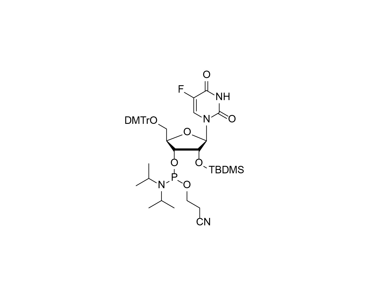 Chemical structure of protected 5-fluorouridine RNA phosphoramidite