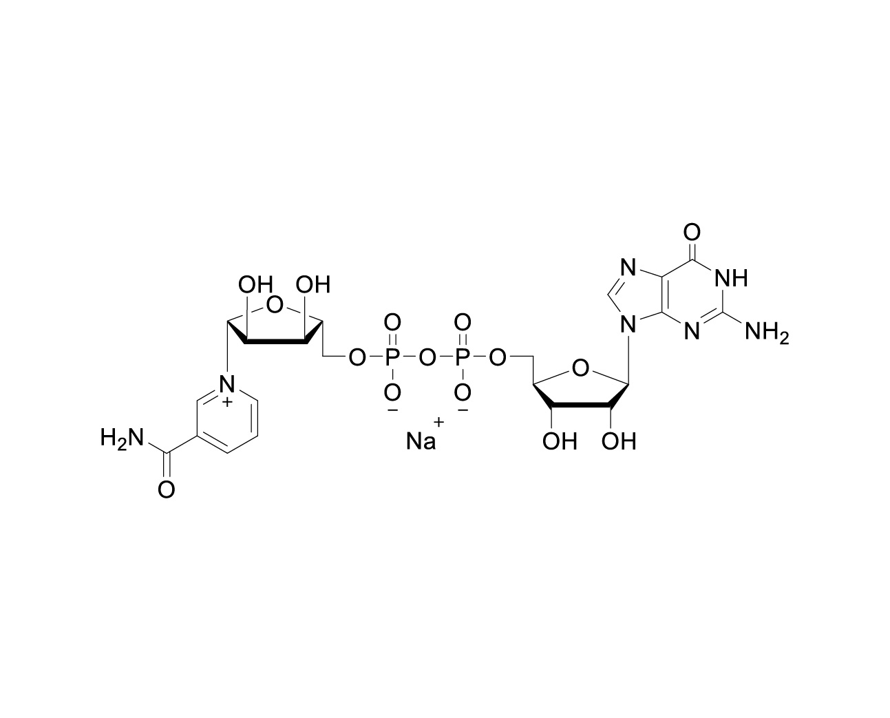 Structure of nicotinamide guanine dinucleotide monosodium salt