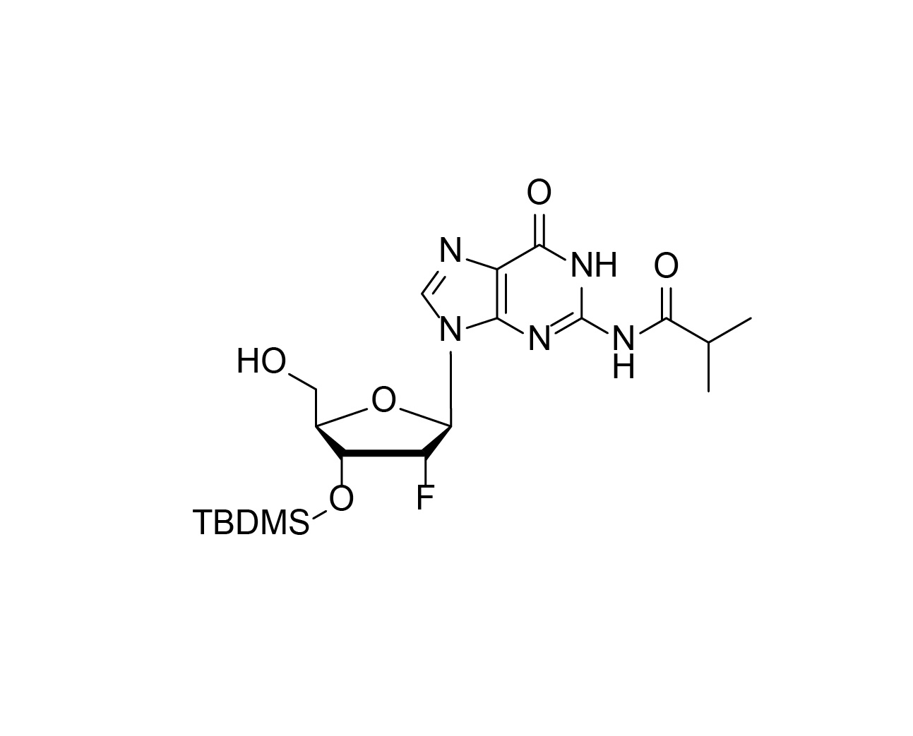 Structure of N2-isobutyryl-3'-O-TBDMS-2'-fluoro-2'-deoxyguanosine