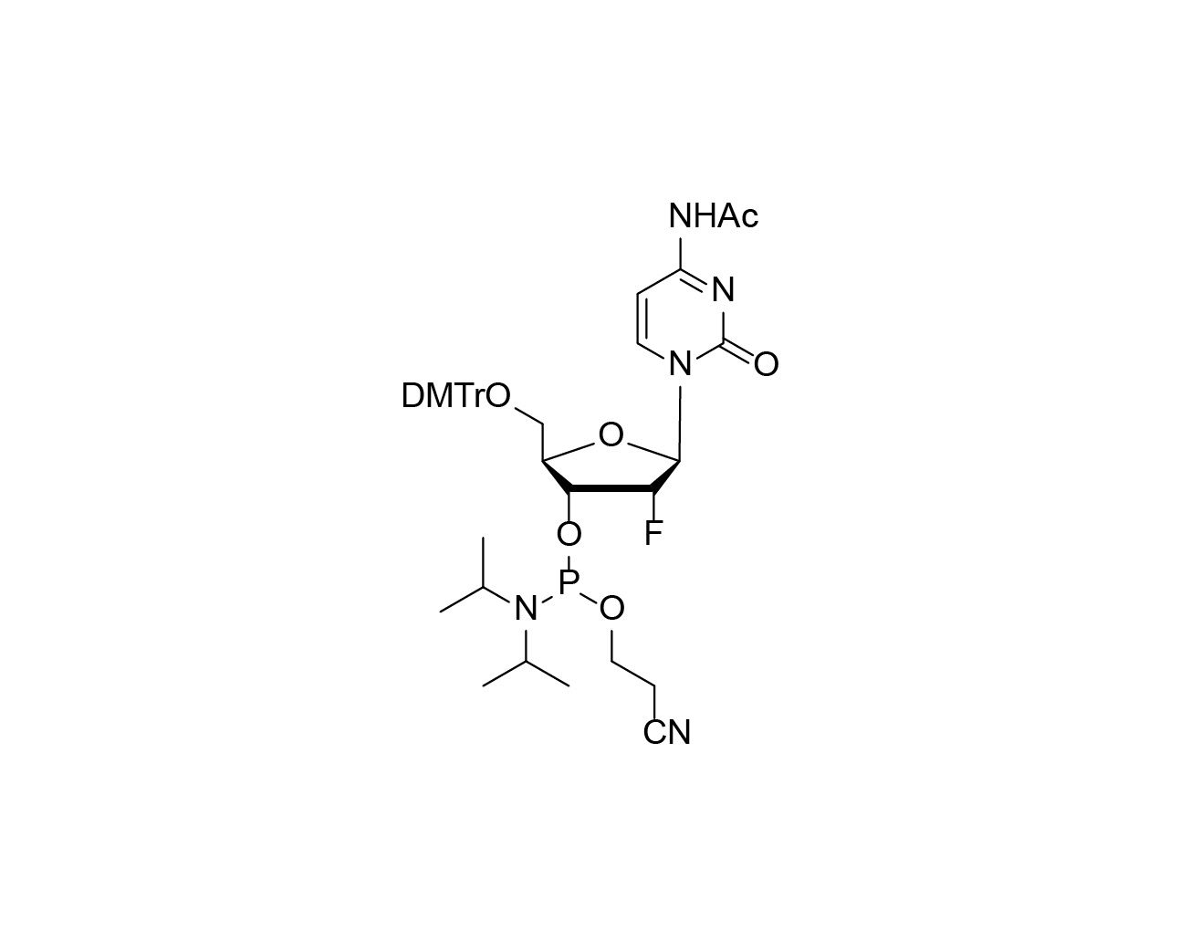 Chemical structure of DMTr-2'-F-dC(Ac)-3'-CE-Phosphoramidite