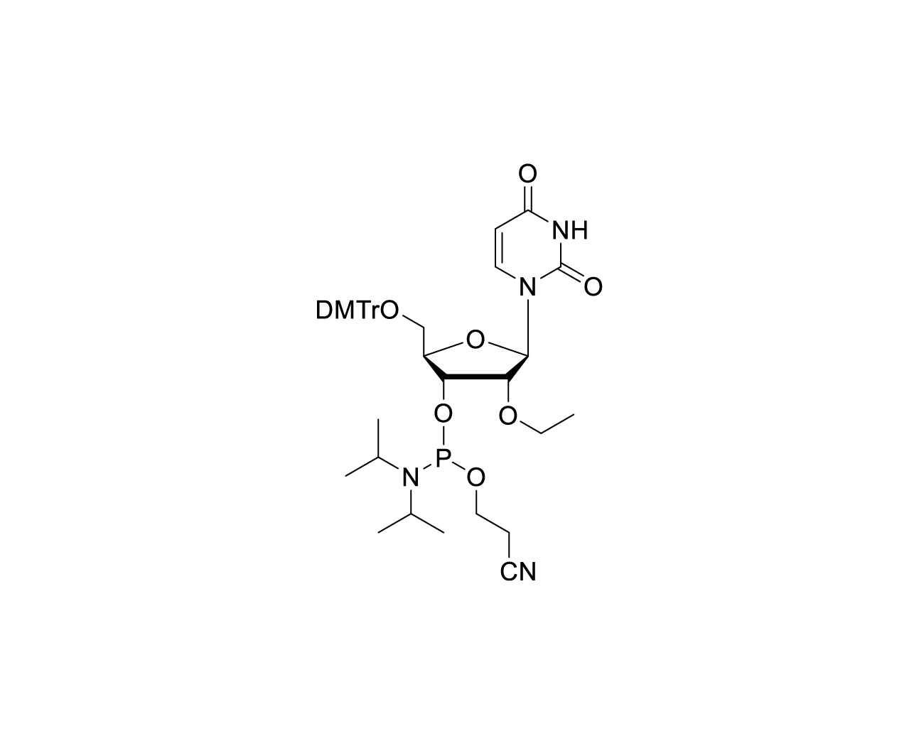 Chemical structure of DMTr-2'-O-Et-rU-3'-CE-Phosphoramidite