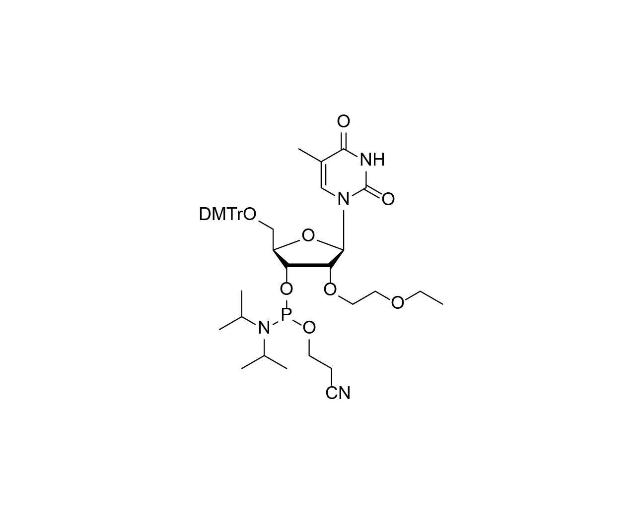 Chemical structure of DMTr-2'-O-EOE-rT-3'-CE-Phosphoramidite