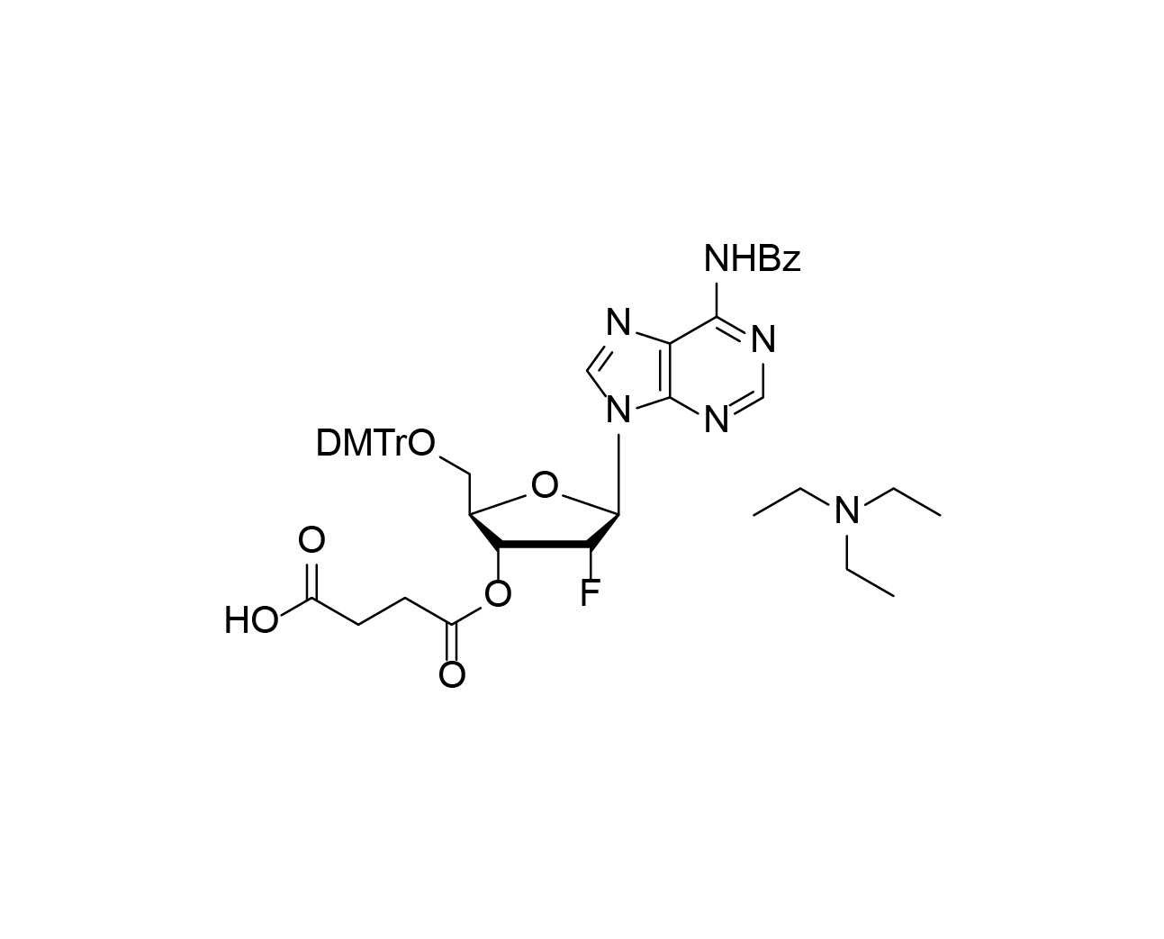 Chemical structure of DMTr-2'-F-dA(Bz)-3'-succinate triethylamine salt
