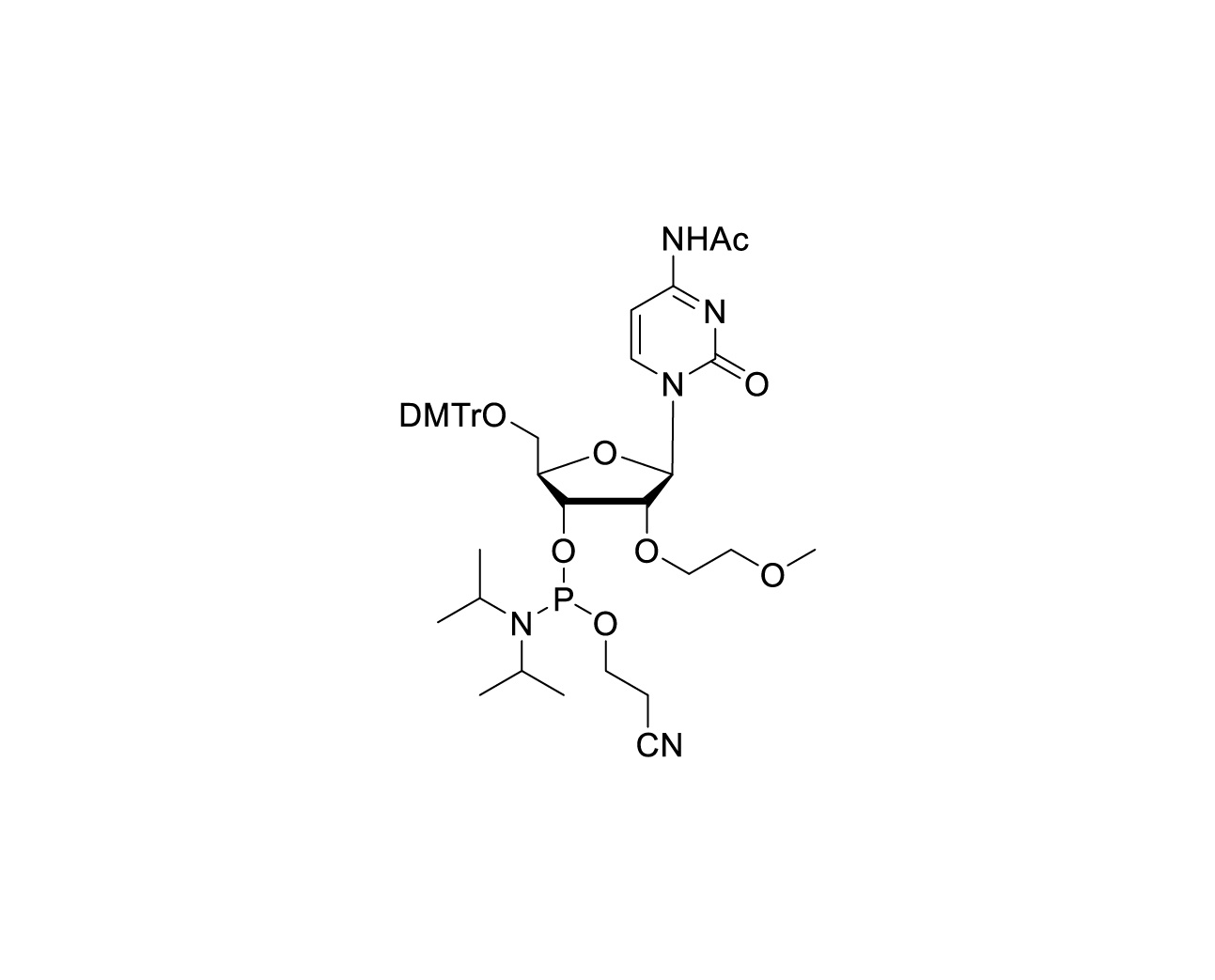 Chemical structure of DMTr-2'-O-MOE-rC(Ac)-3'-CE-Phosphoramidite