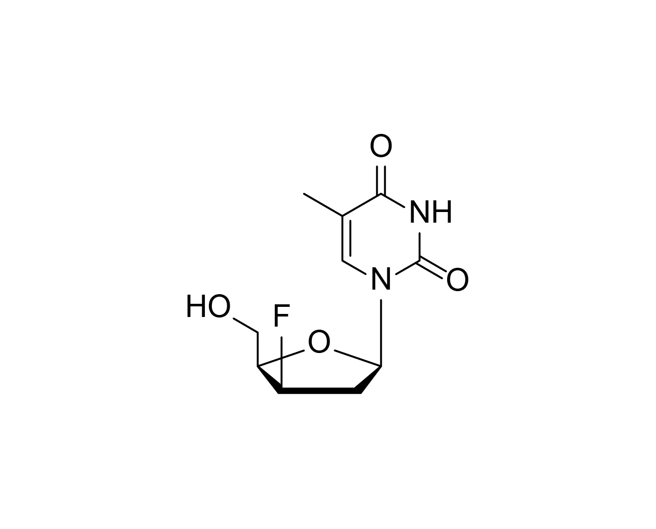 Structure of 3'-beta-fluoro-2',3'-dideoxy-5-methyluridine