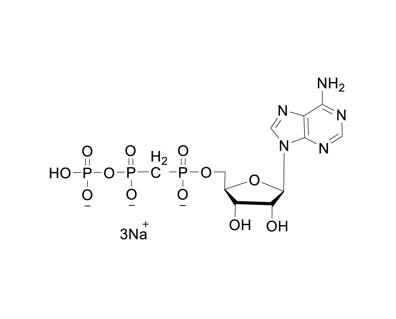 Chemical structure of alpha,beta-Methylene-ATP trisodium salt
