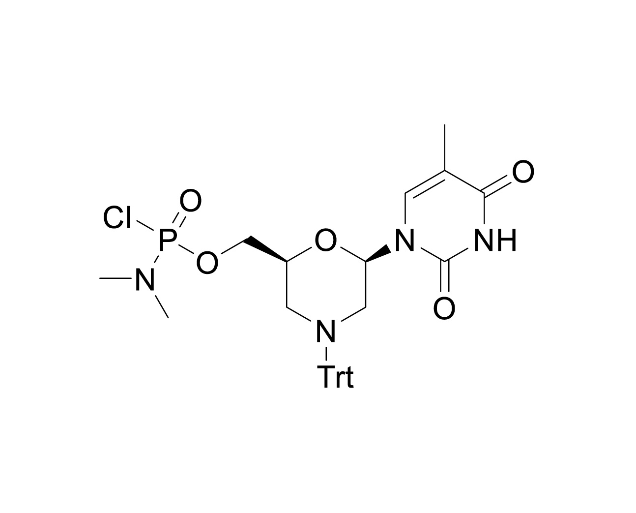 Chemical structure of N-trityl-protected T PMO dimethylphosphoramidochloridate monomer