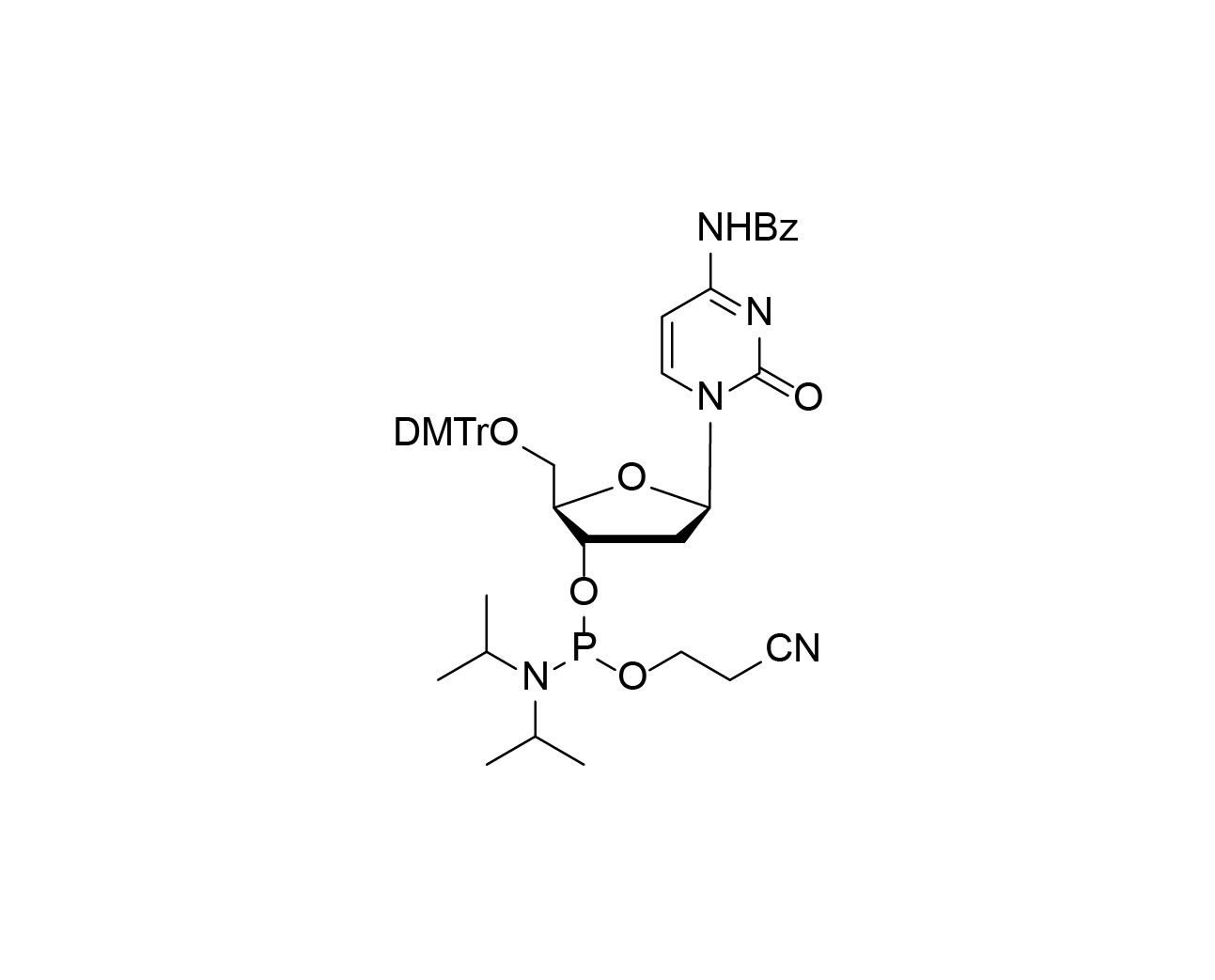 Chemical structure of DMTr-dC(Bz)-3'-CE-Phosphoramidite